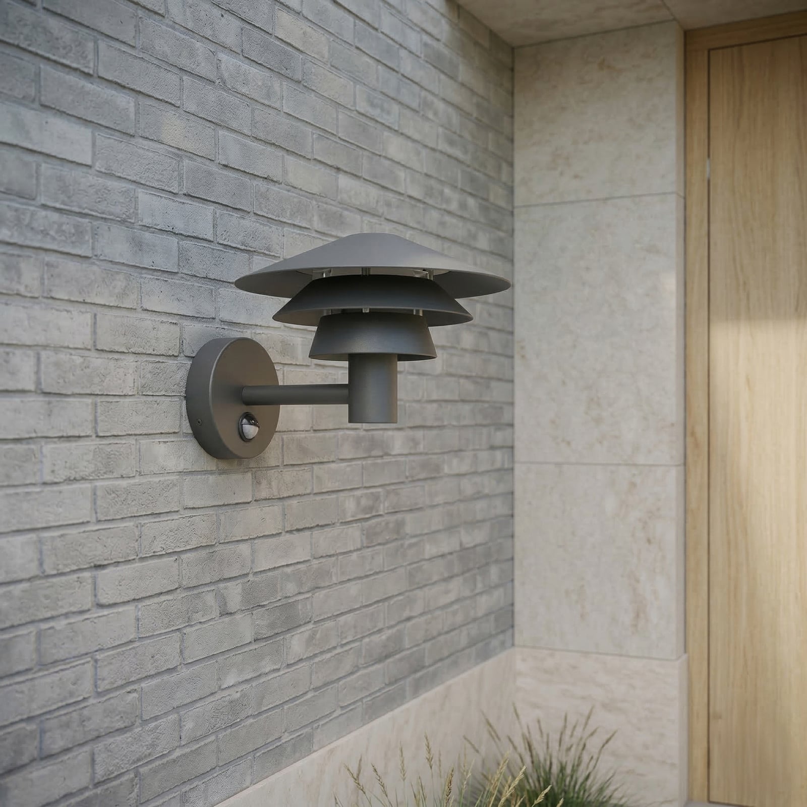 Lucande LED buiten wandlamp Montaro, antraciet, IP54 met sensor