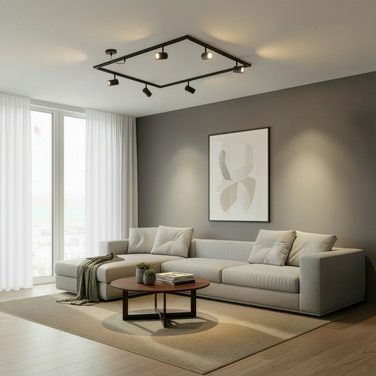 Lindby Schienensystem Linaro, GU10, 6-flg., schwarz, O-Form