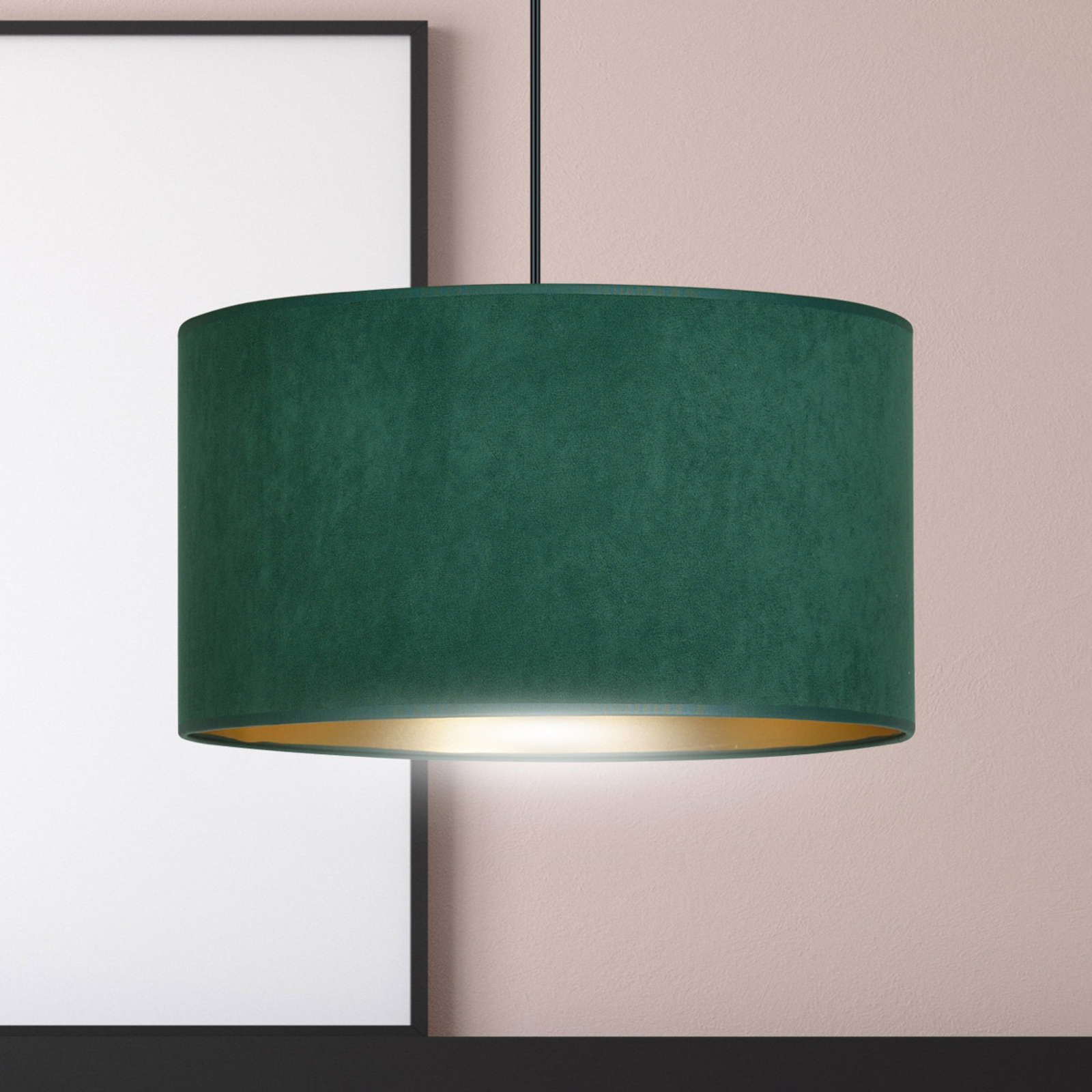 Suspension Jari abat-jour tissu 1 lampe, vert doré