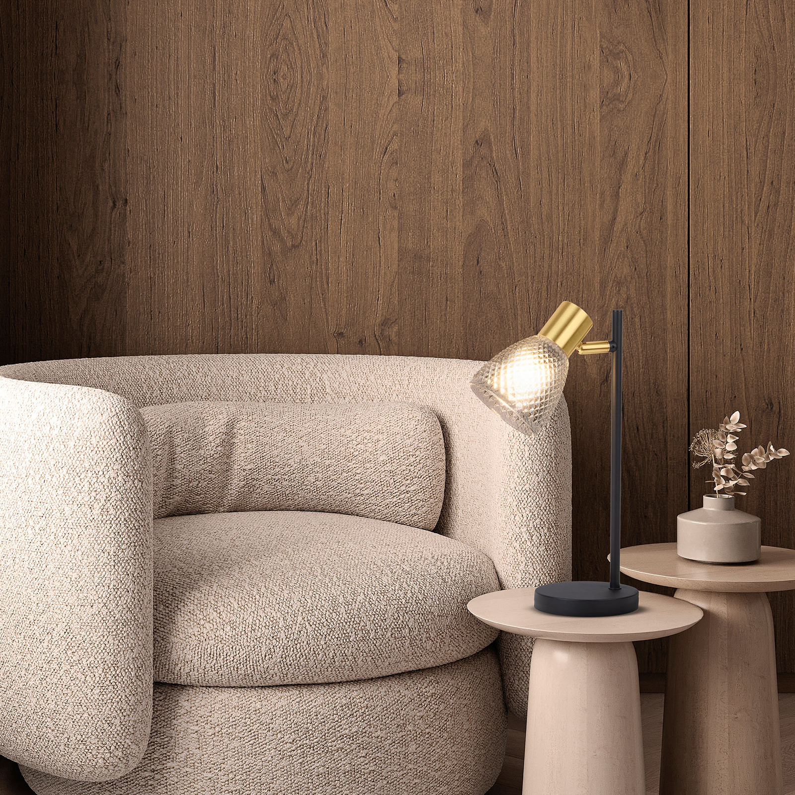 Laualamp Lindita, klaas, suitsuhall, E14, pööratav Laualamp Lindita, klaas, suitsuhall, E14, pööratav