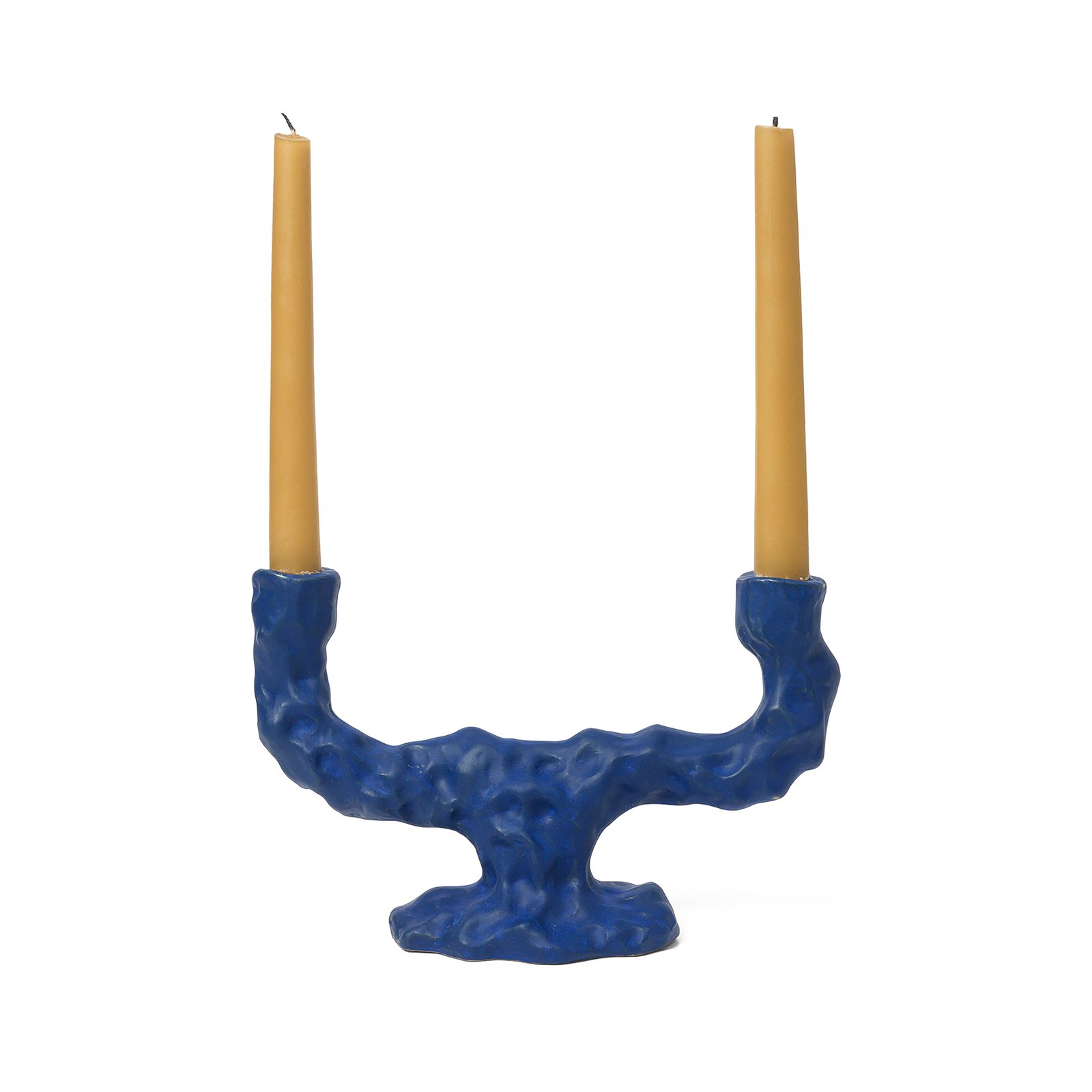 ferm LIVING Candlestick Ditto Double, blue, ceramic