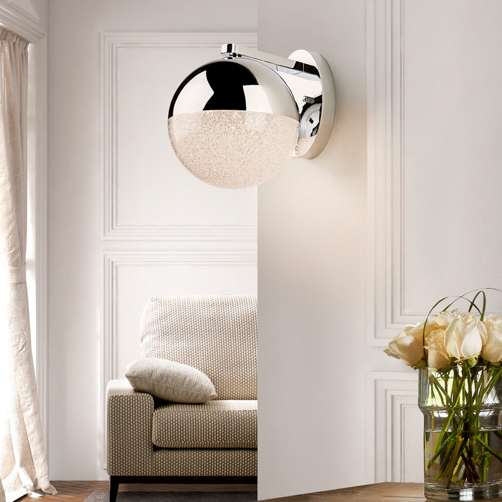 Sphere LED wall light, chrome