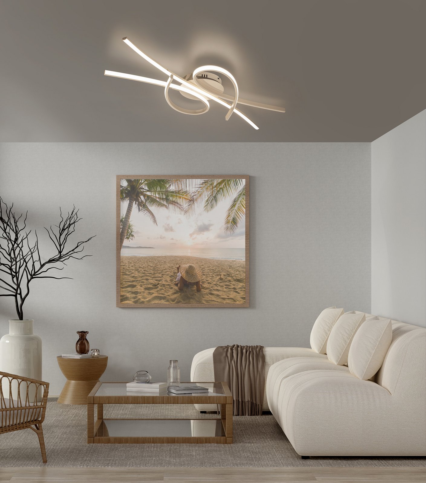 Lampa sufitowa LED Biba, kolor piaskowy, długość 100 cm, metal, CCT