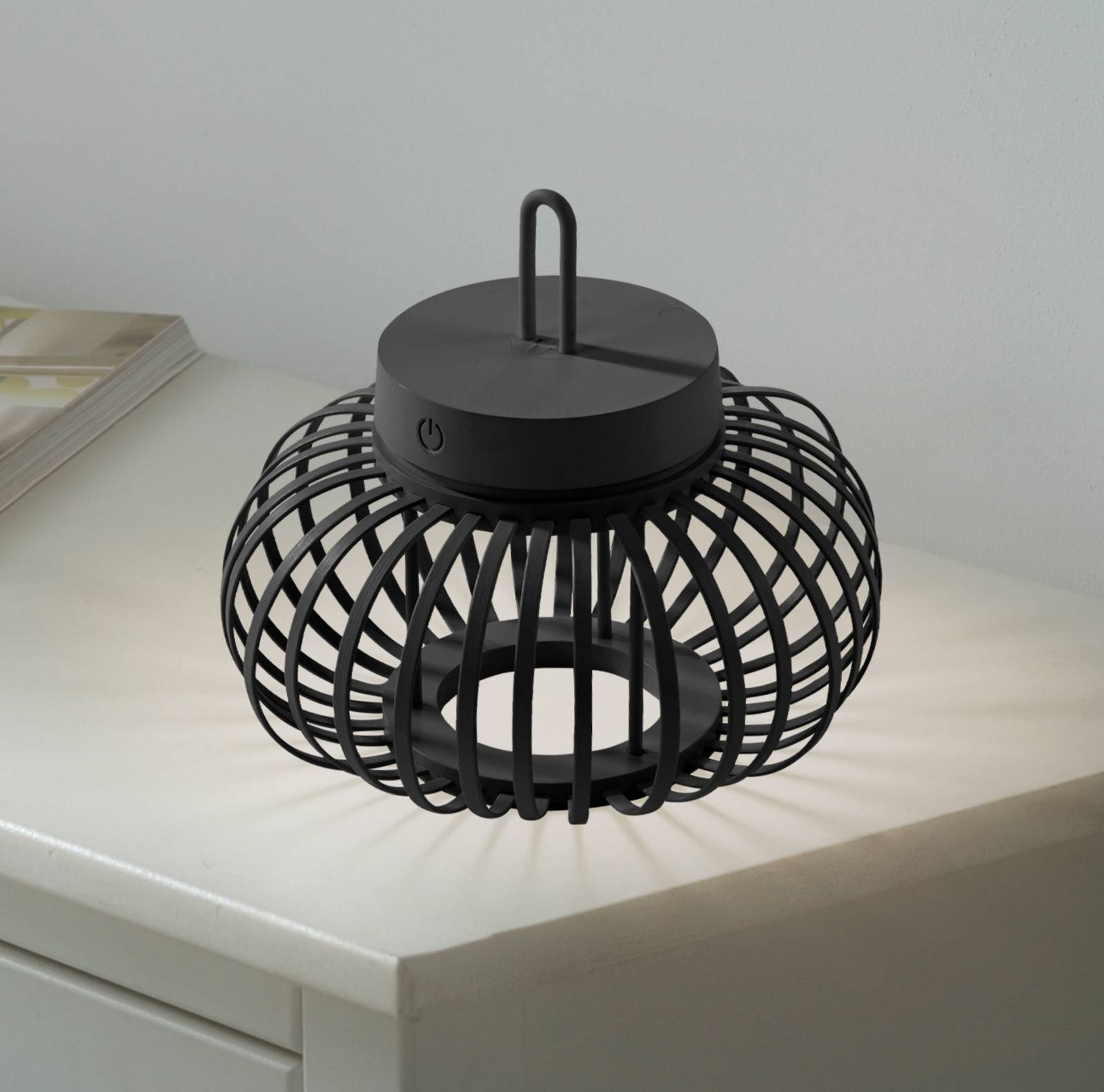 JUST LIGHT. Lampe de table LED rechargeable Akuba noir 22 cm Bambou