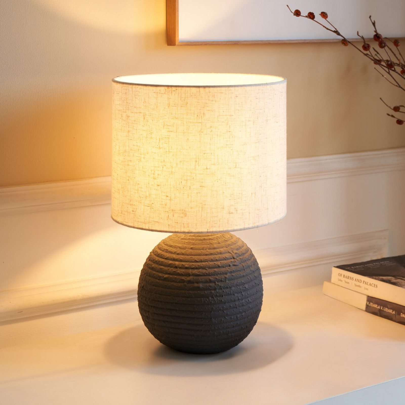 Lampa de masă Pauleen PURE BEAUTY alb/antracit înălțime 36 cm - Camera de zi / sufragerie - Viața tânără - alb antracit - Țesătură / Textil