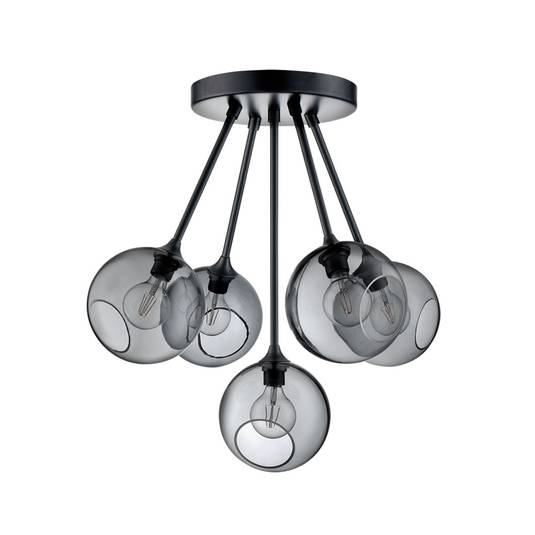 Ballroom Molecule ceiling light, smoke grey, glass, 5bulb Lights.co.uk