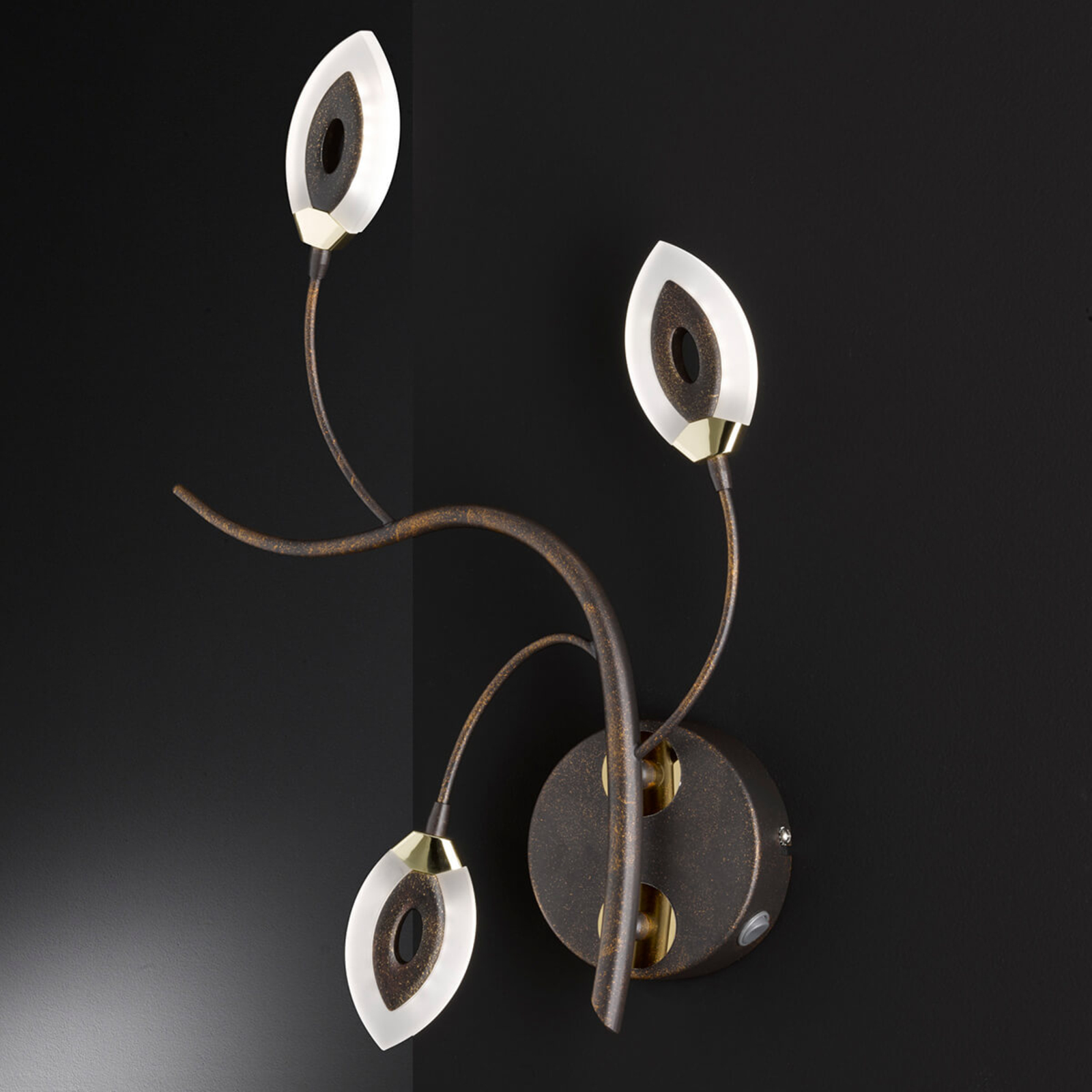 Wofi Fellow LED wall light, floral design, rusty brown, for Living / Dining Room, metal, acrylic, 2.2 W, energy efficiency: A+, W: 35 cm, H: 46.5 cm