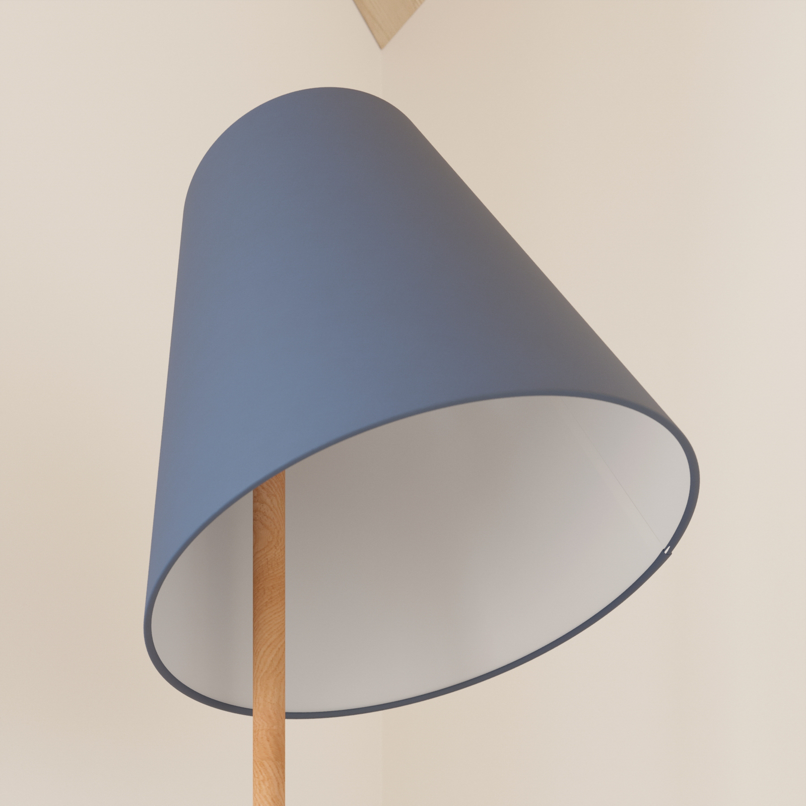 Lucande Jinda vloerlamp, houten frame, stof blauw