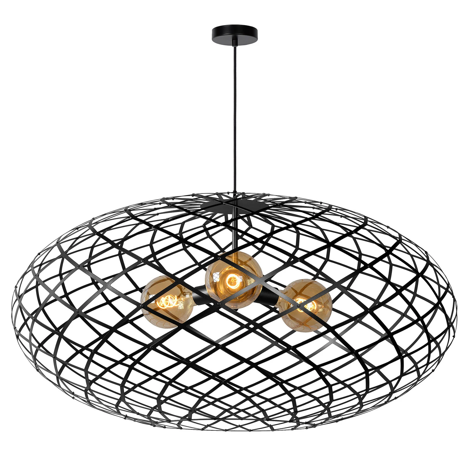 Hanglamp Wolfram, kap ovaal, 100 cm, zwart