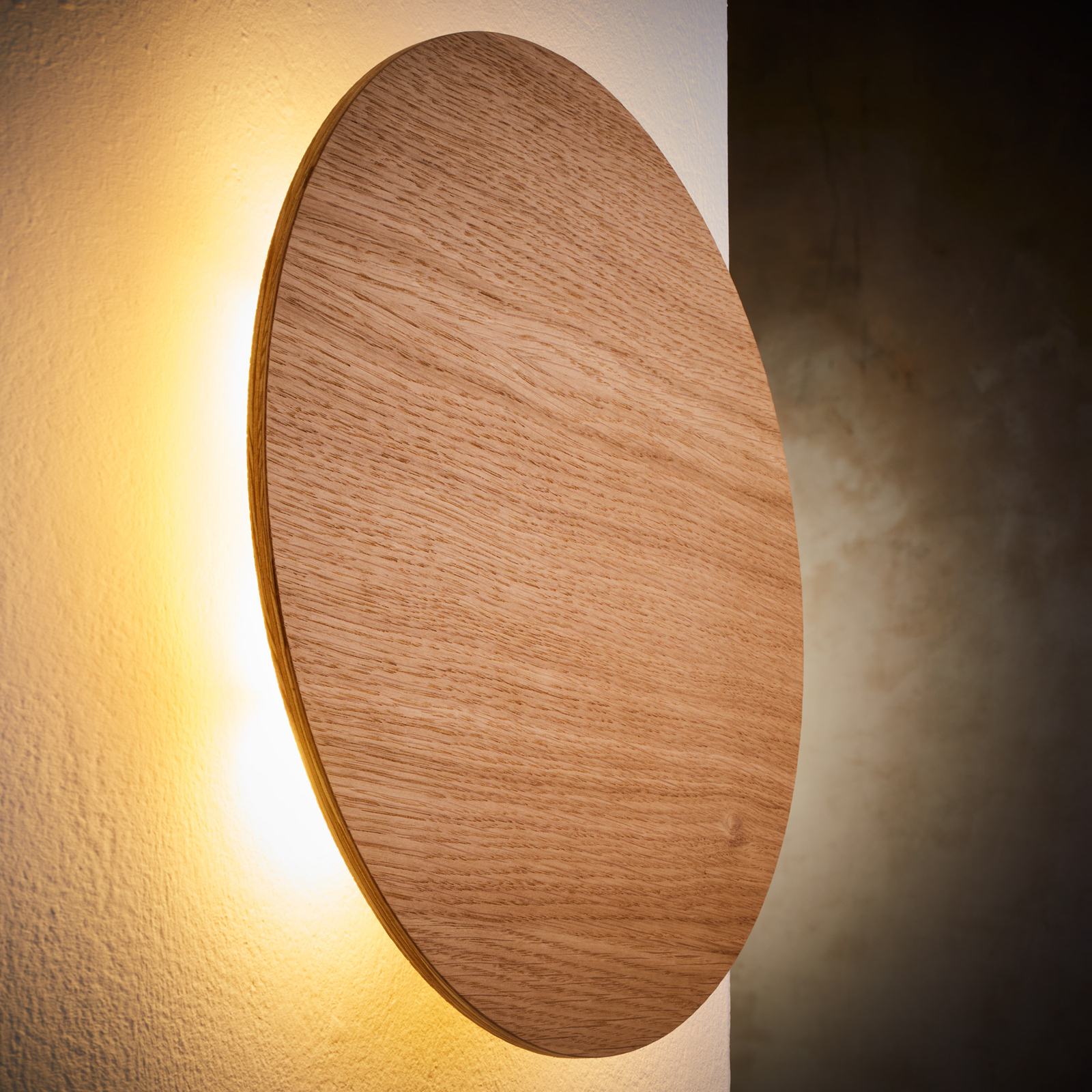 Envolight Luna Wood wall light, oak, Ø 30 cm