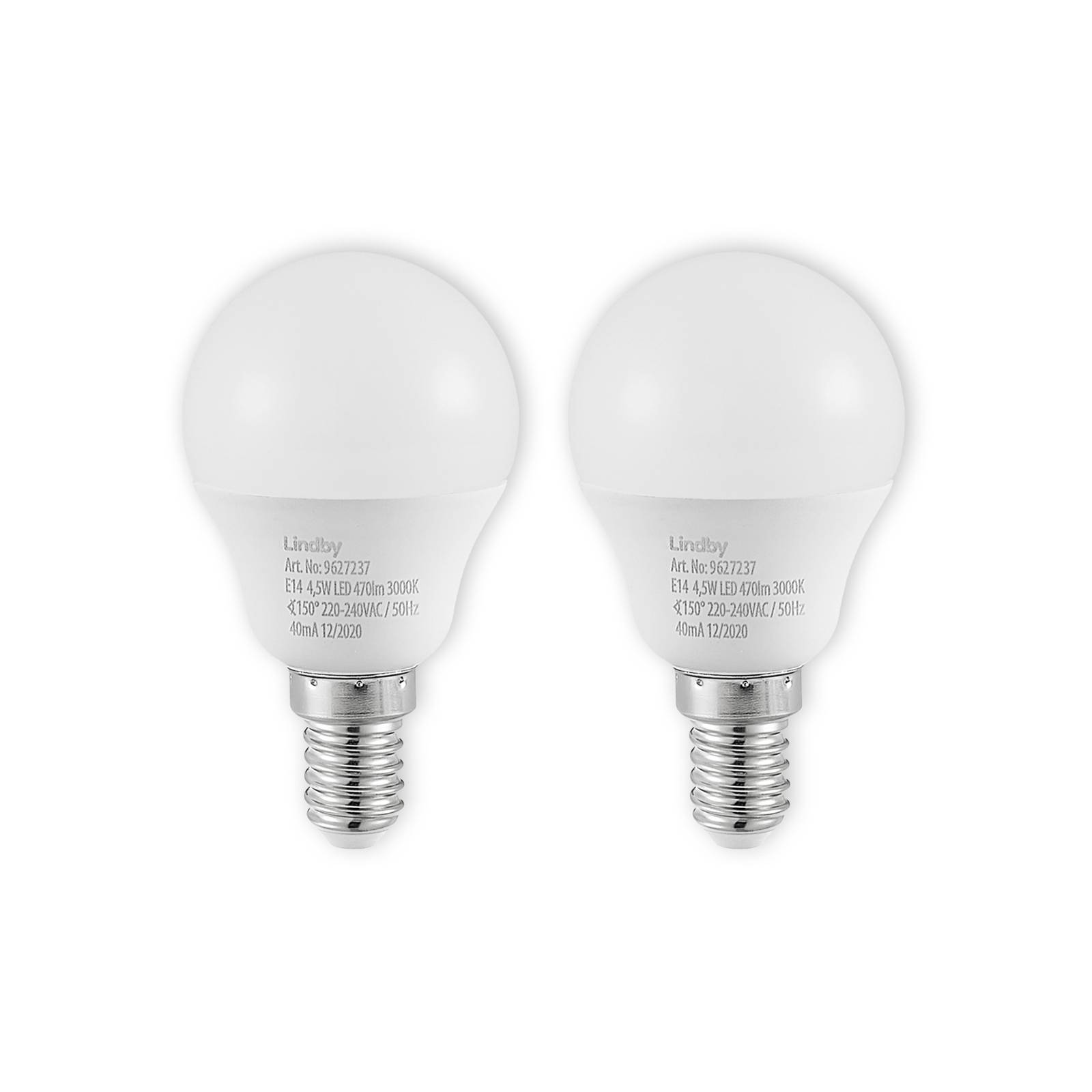 Lindby LED izzó E14 G45 4,5 W 3000 K opál 2-es klt