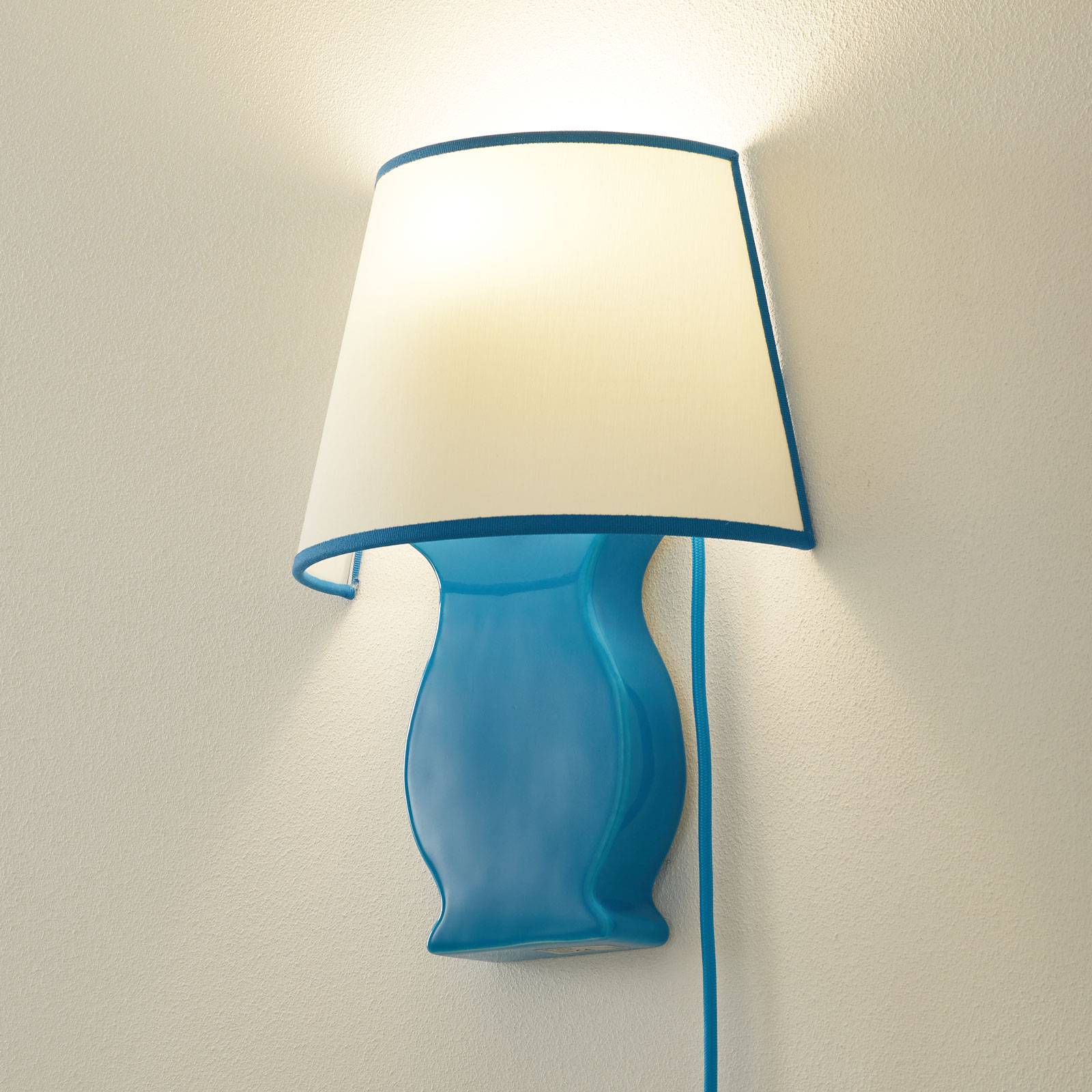 Kerámia fali lámpa A184 szövetbúrával, kék