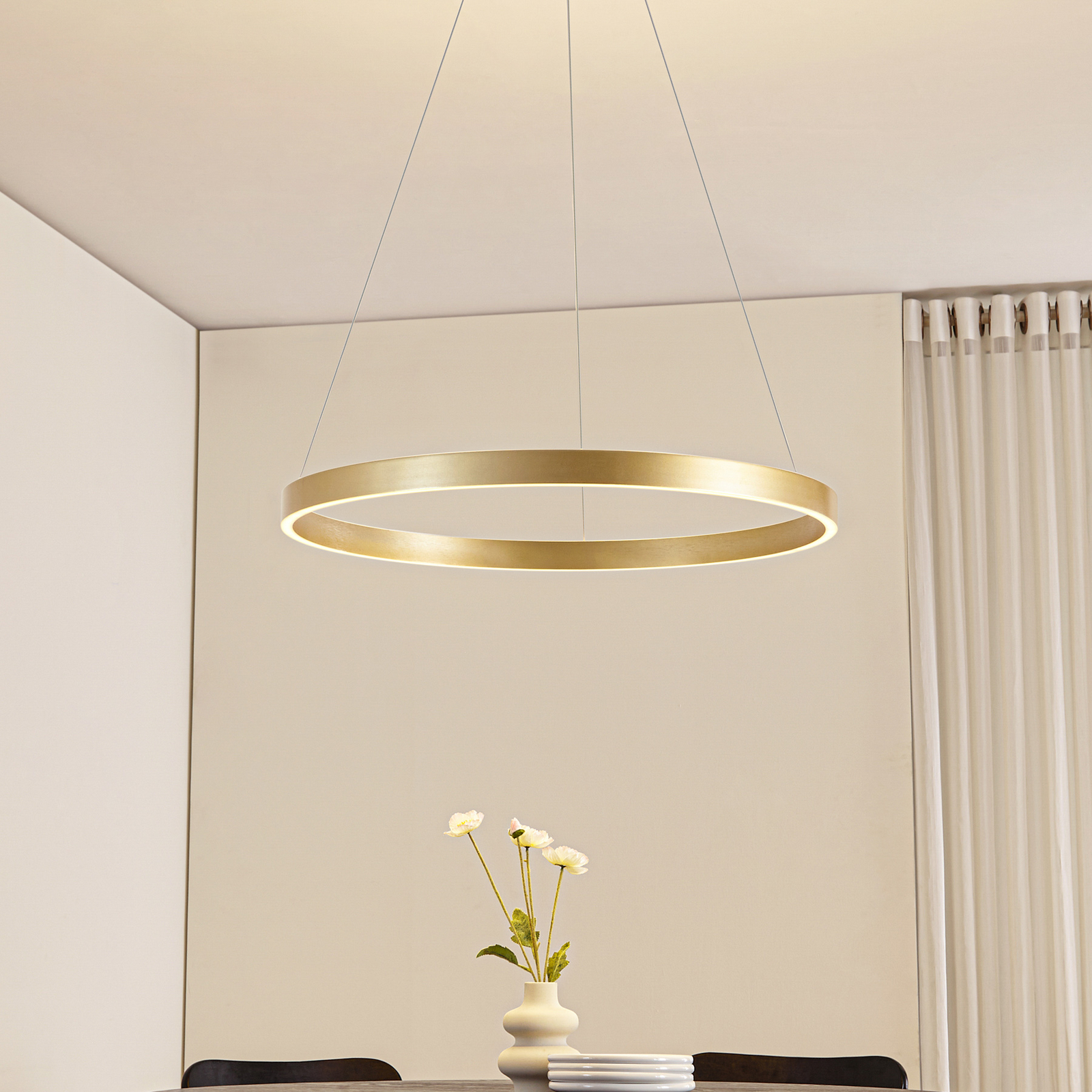 Lucande LED Pendant lamp Yonam, gold, Ø 80cm