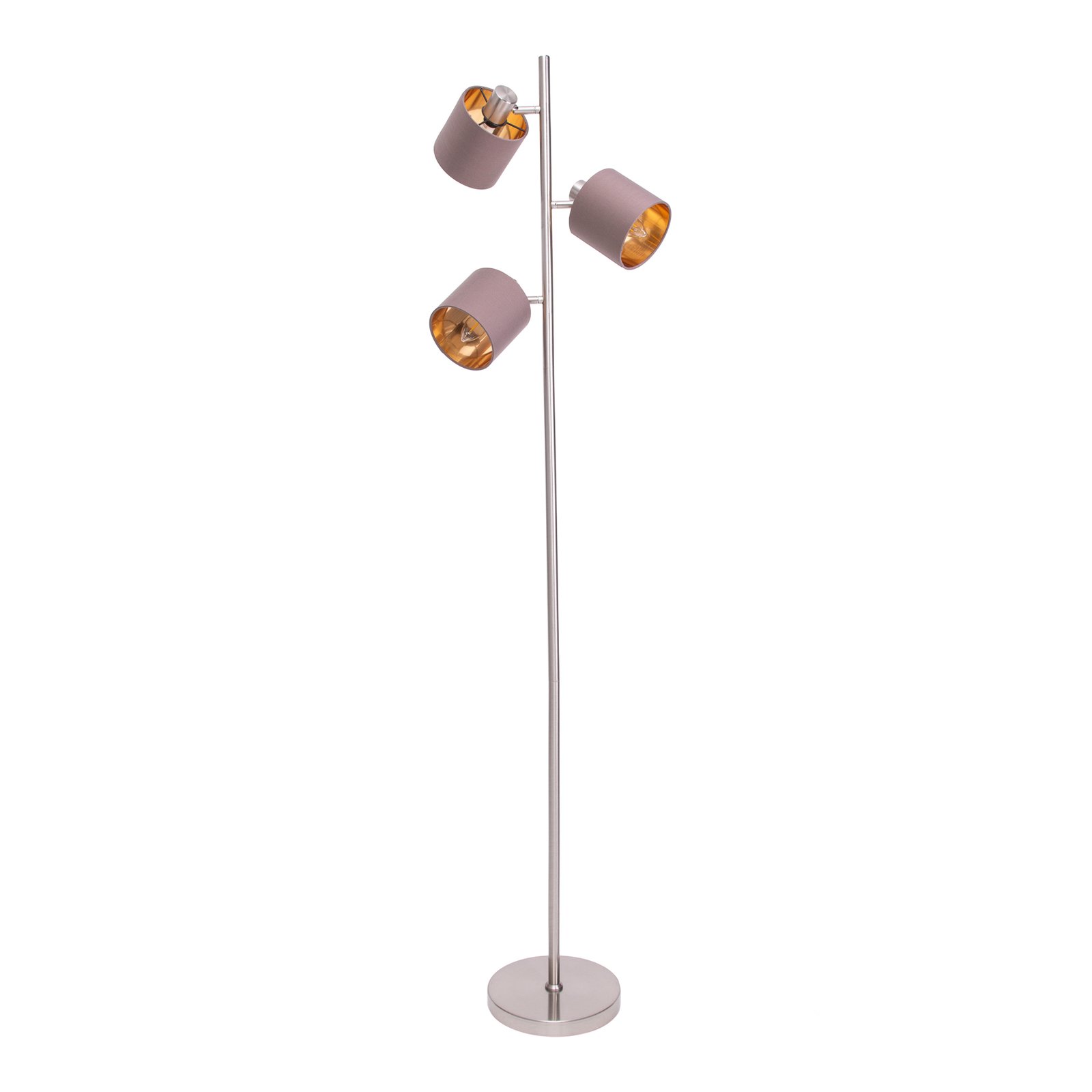 Vloerlamp Maron, 3-lamps, textiel, bruin/goud