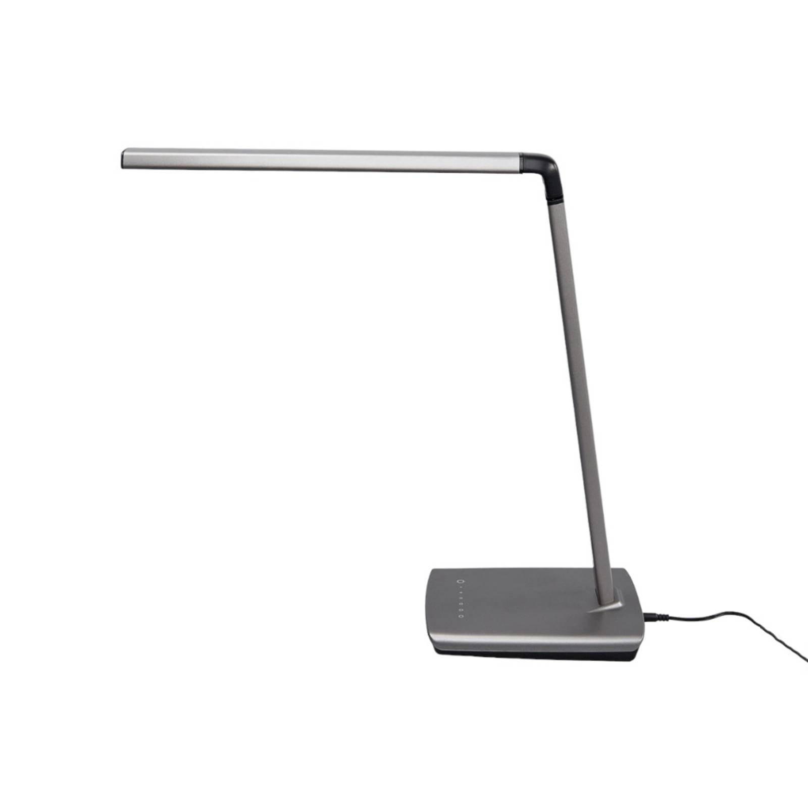 Kuno fémes szürke LED asztali lámpa dimmerrel, USB