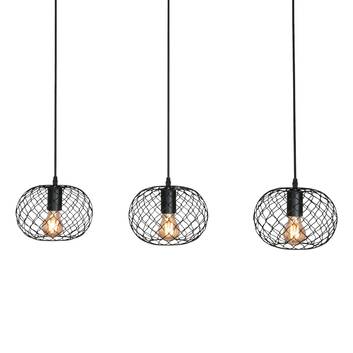 Hängelampe Winki Vintage, schwarz/holz, 3-flammig
