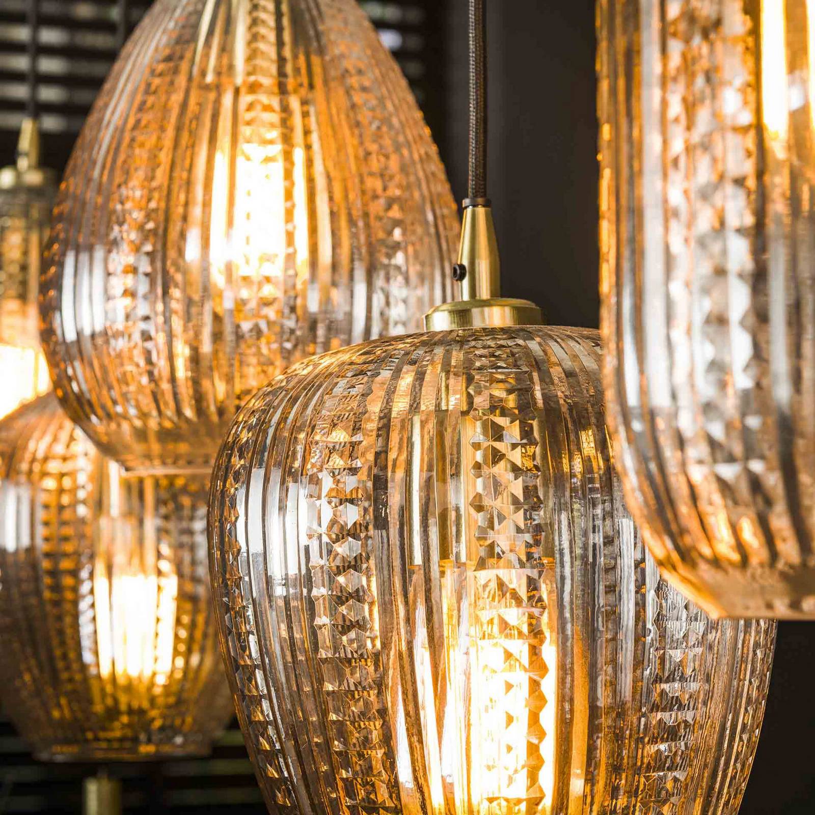 Lampa wisząca Riffleglass mix, 5-punktowa, szkło, przezroczysty, antracytowy