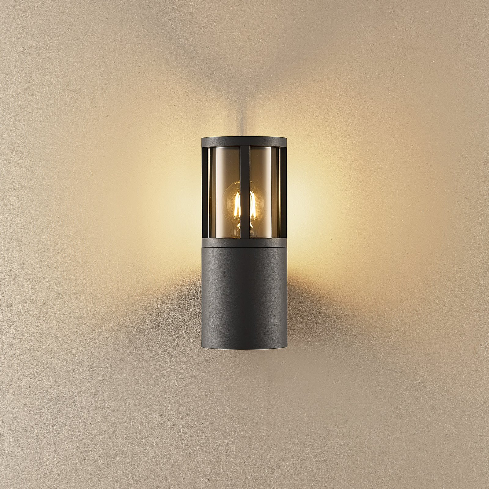 Facado II buitenwandlamp, grijs/smokegrijs Ø 11 cm IP65 metaal