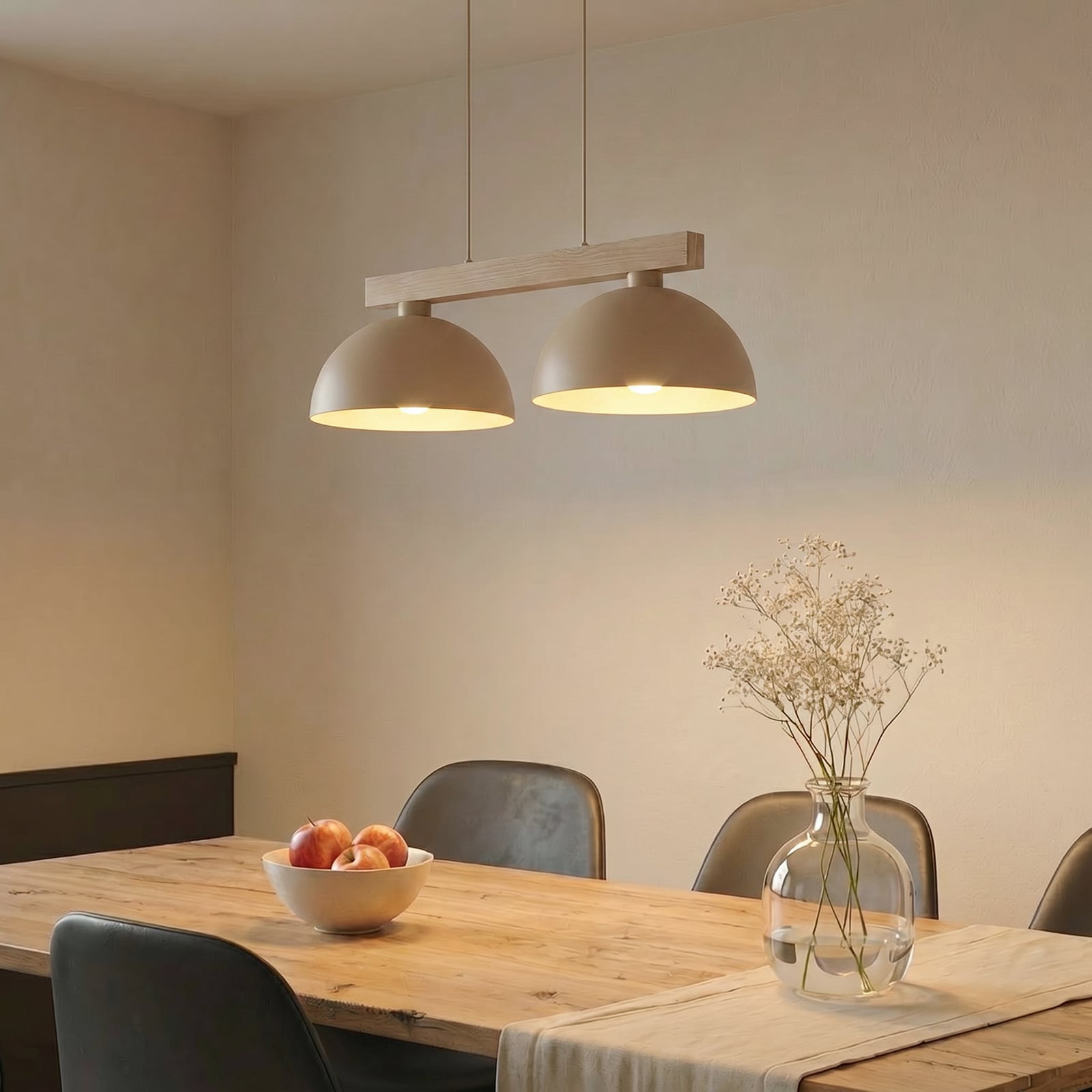 Závěsné světlo Oslo, písková barva, 2 žárovky, délka 83 cm, E27
