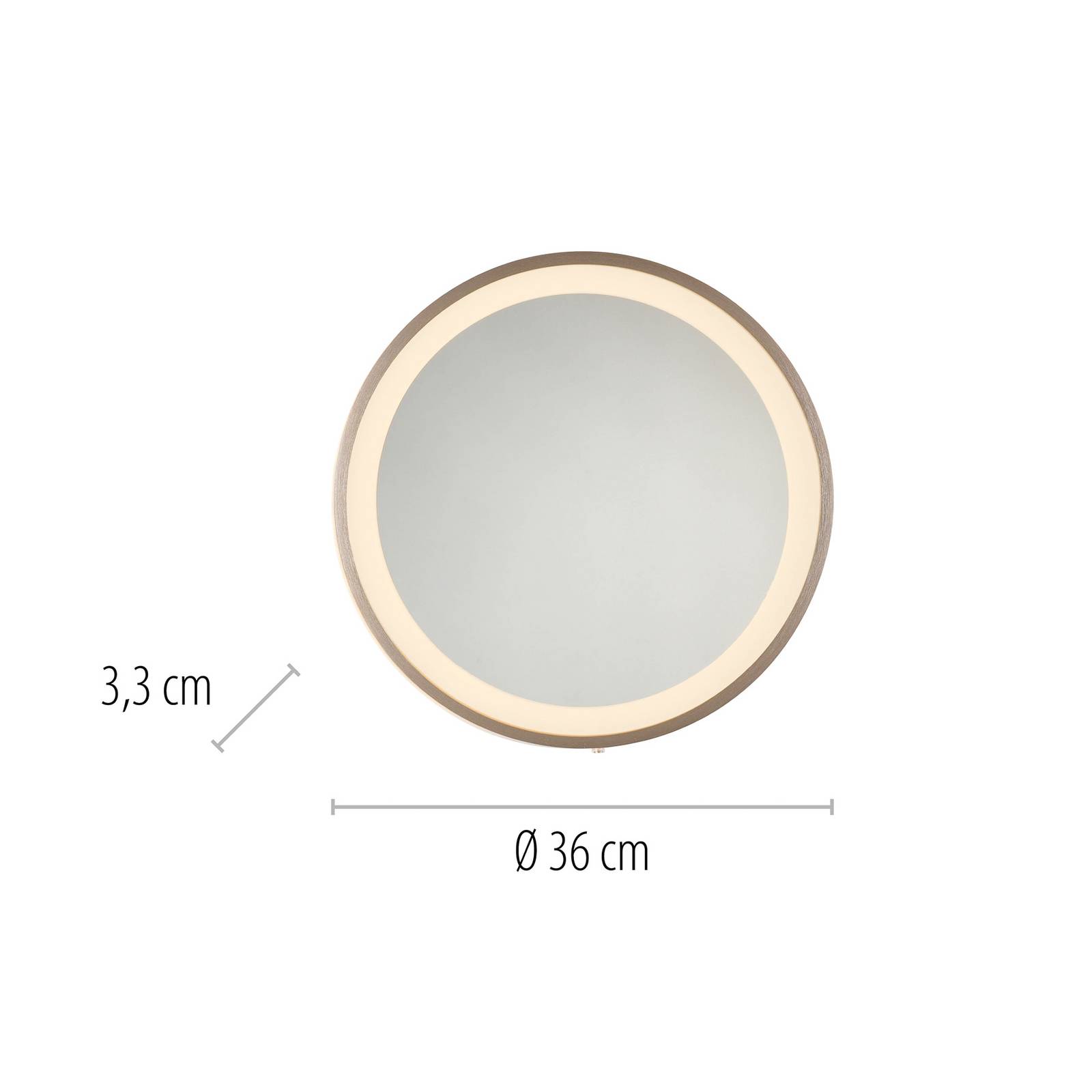 Lustro ścienne LED VIDRO, brązowe, Ø 36 cm, metal/szkło, przełącznik