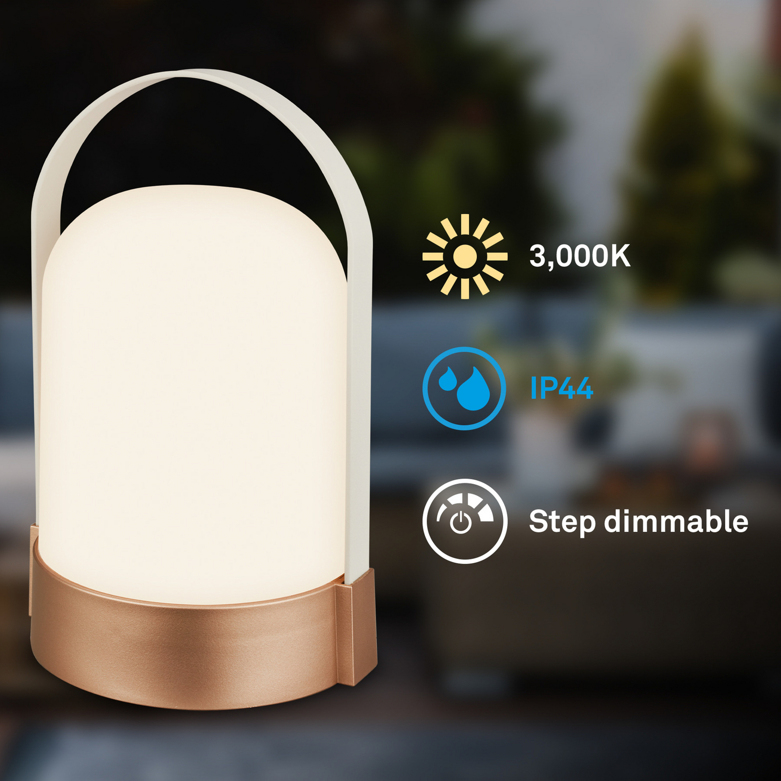 LED tölthető asztali világítás ASA BIG, bronz/fehér, magasság 24 cm, IP44 LED tölthető asztali világítás ASA BIG, bronz/fehér, magasság 24 cm, IP44