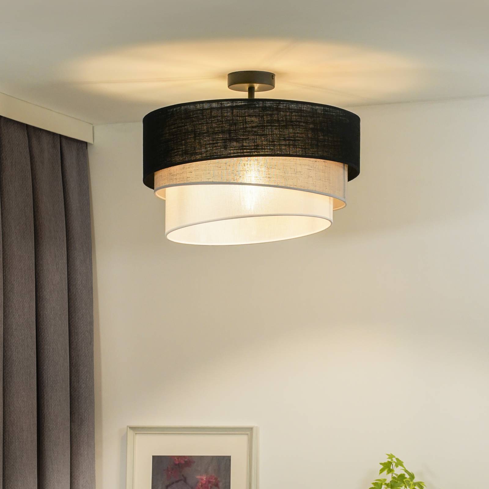 Lampa sufitowa Euluna Trio, czarny/szary/biały, tekstylny, Ø 45 cm