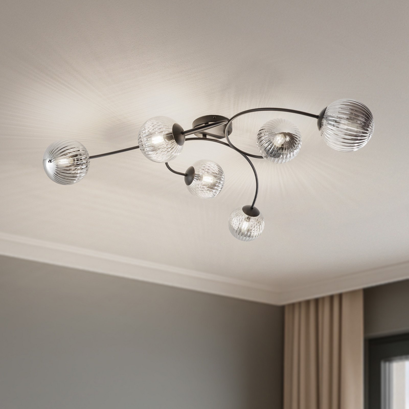 EMIBIG LIGHTING Plafonieră Vibra gri fum/negru lungime 97 cm 6 becuri. - Camera de zi / sufragerie - modern - gri fum negru - Sticlă