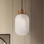 Hanglamp Harmony, Ø 14 cm, wit/eiken, glas/hout