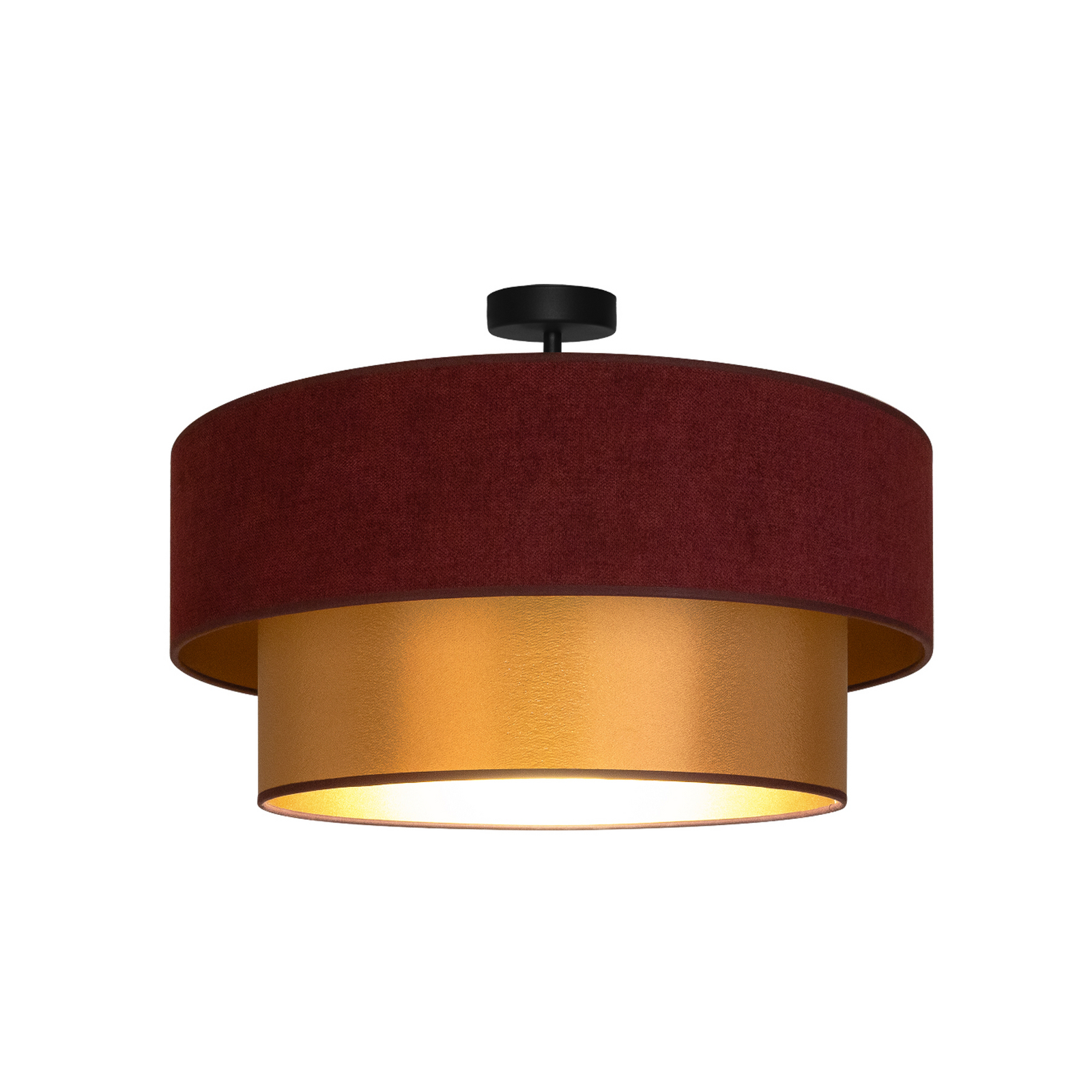 Plafondlamp Dorina, donkerrood/goud, Ø 60 cm, textiel, E27 Plafondlamp Dorina, donkerrood/goud, Ø 60 cm, textiel, E27