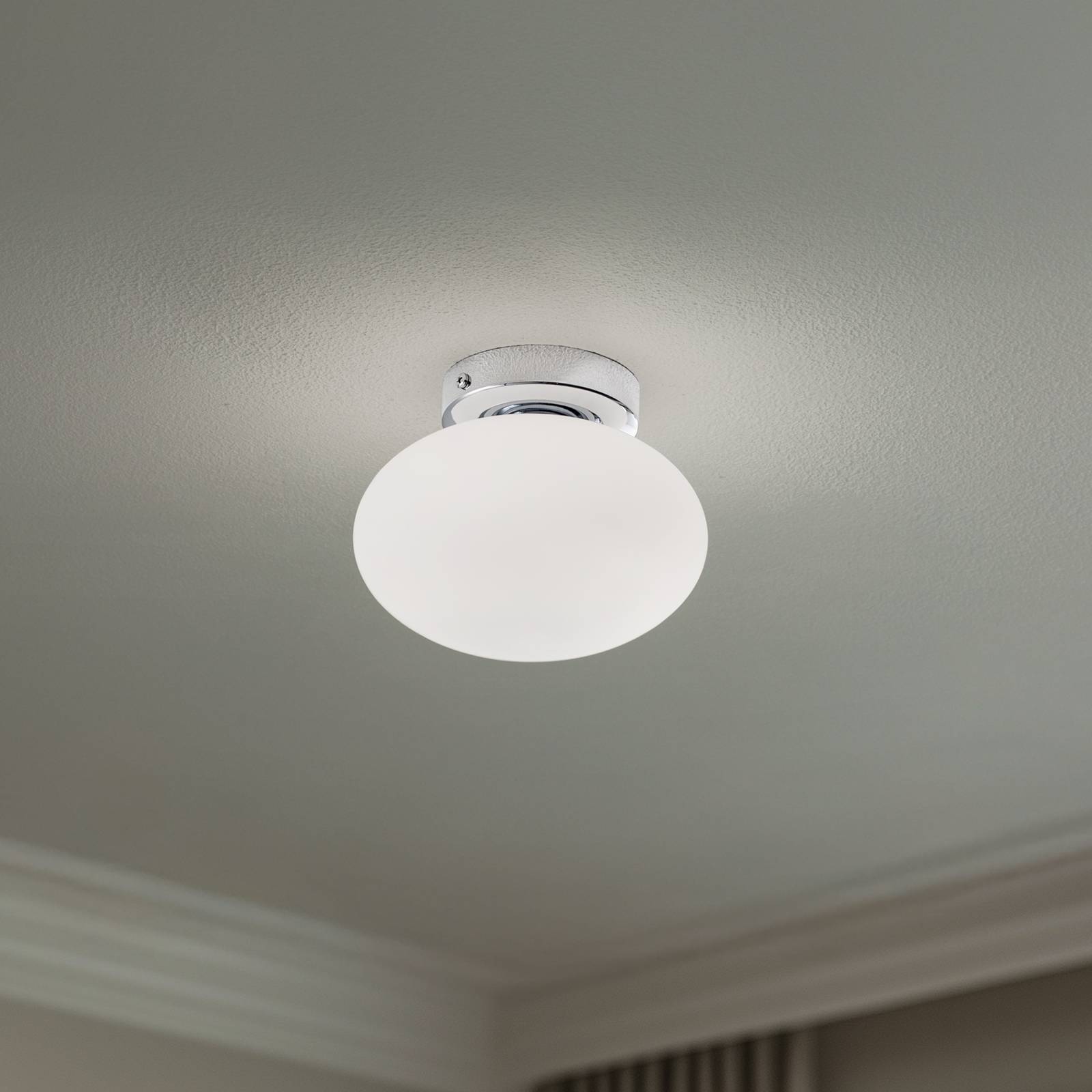Deckenlampe Ufo, chrom/weiß, Ø 18 cm, Glas, G9 günstig online kaufen