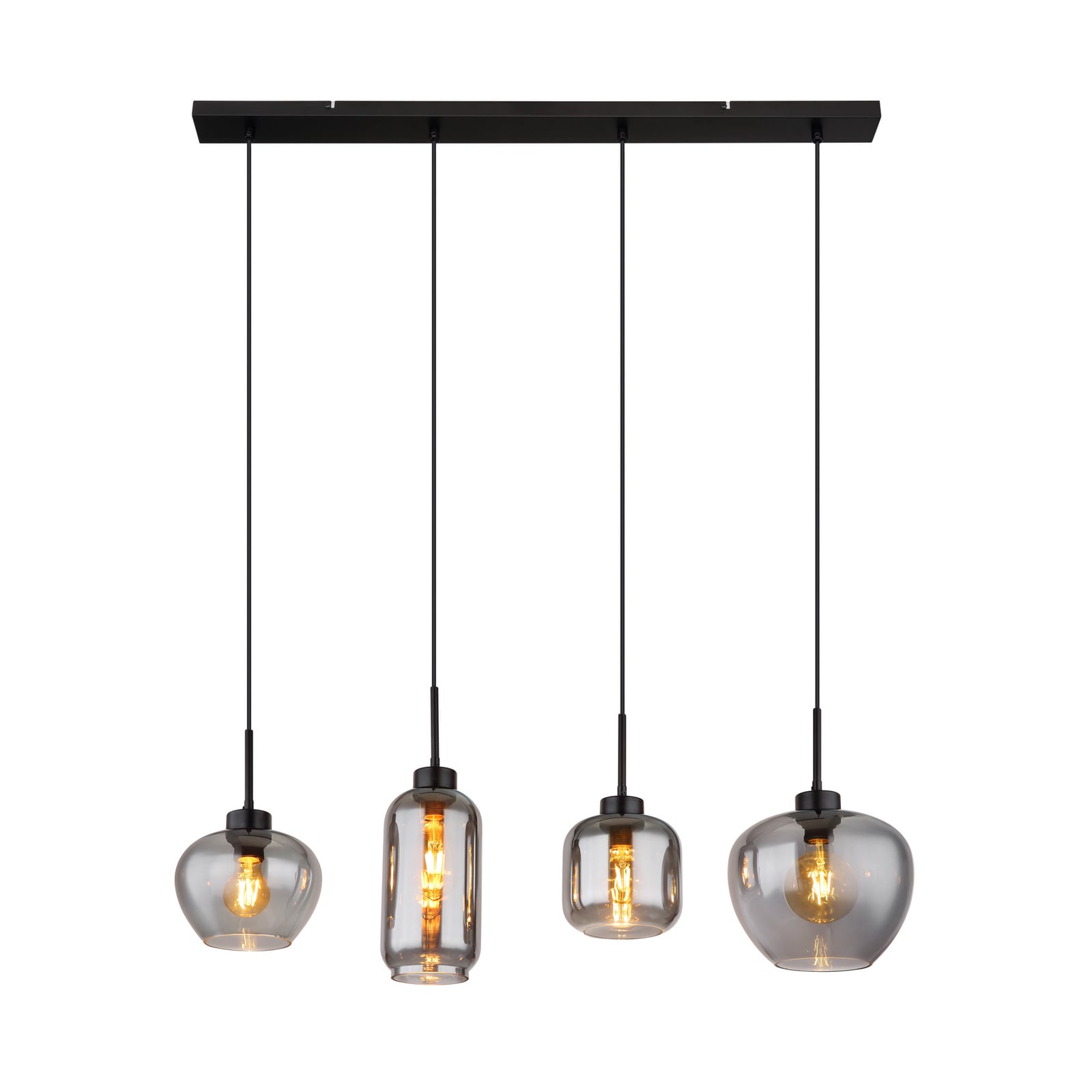 Hanglamp mat, rookkleurig/zwart, glas, 4-lamps, 100 cm, E27 Hanglamp mat, rookkleurig/zwart, glas, 4-lamps, 100 cm, E27