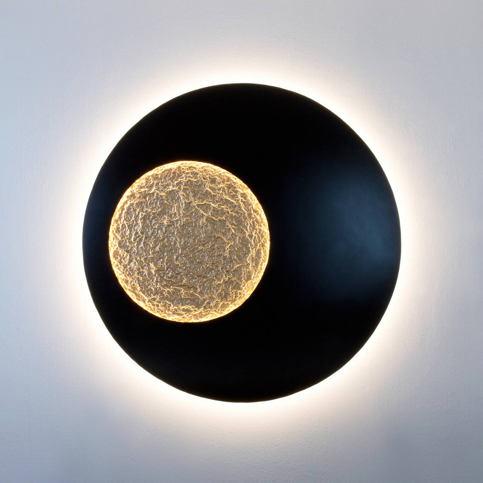 Levně Holländer LED nástěnné světlo LUNA MEGA XXL, černá/zlatá, Ø 120 cm, stmívatelné