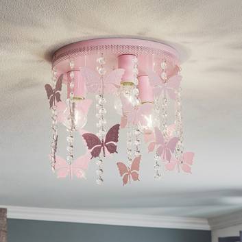 Taklampe Angelica i rosa med sommerfugler