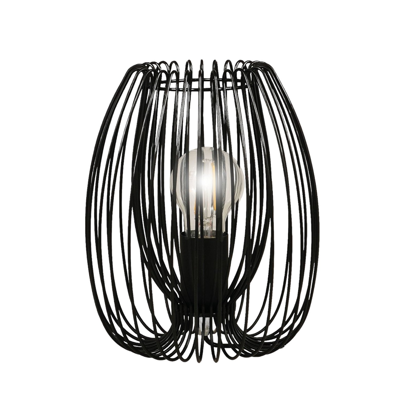 Lámpara de mesa Camp, negra, cesta de alambre, Ø 20 cm
