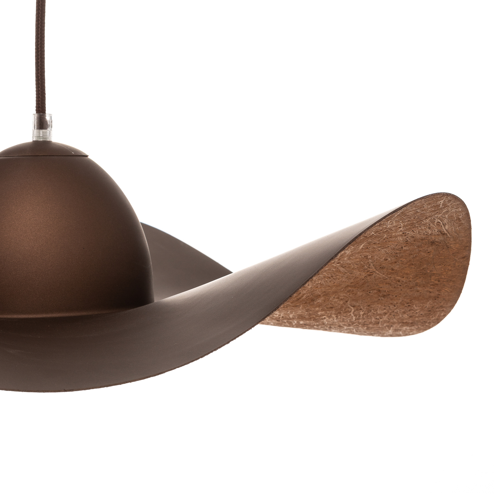 Jil pendant light, curved lampshade, brown/copper