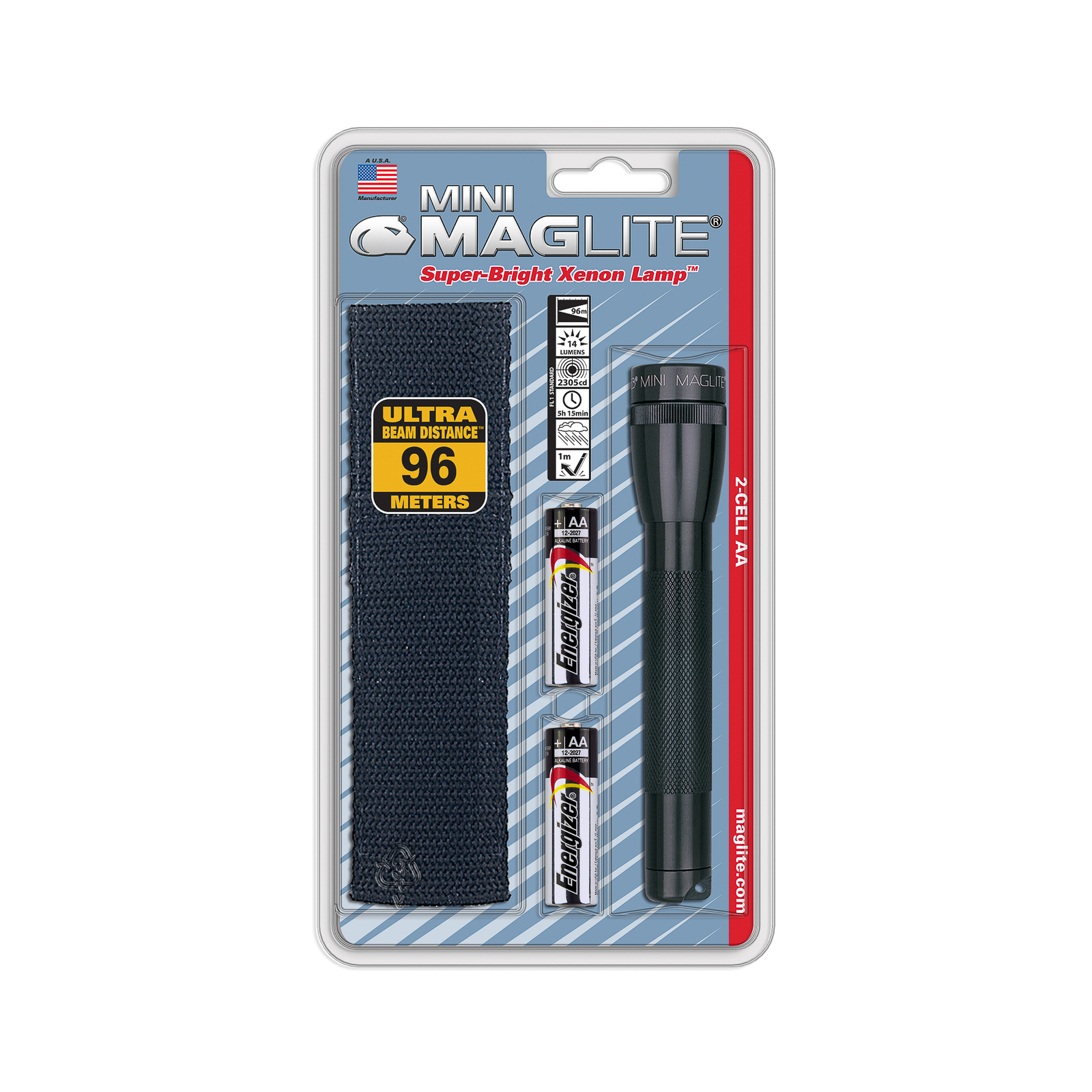 Maglite zaklamp Mini, 2-cel AA, holster, zwart