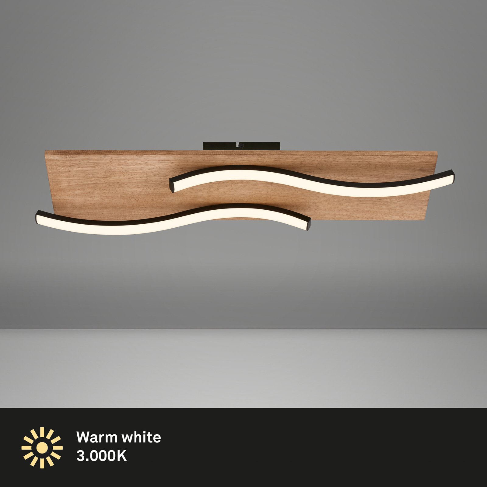 Plafón LED Vinka, 55x14 cm, 2 luces, color madera