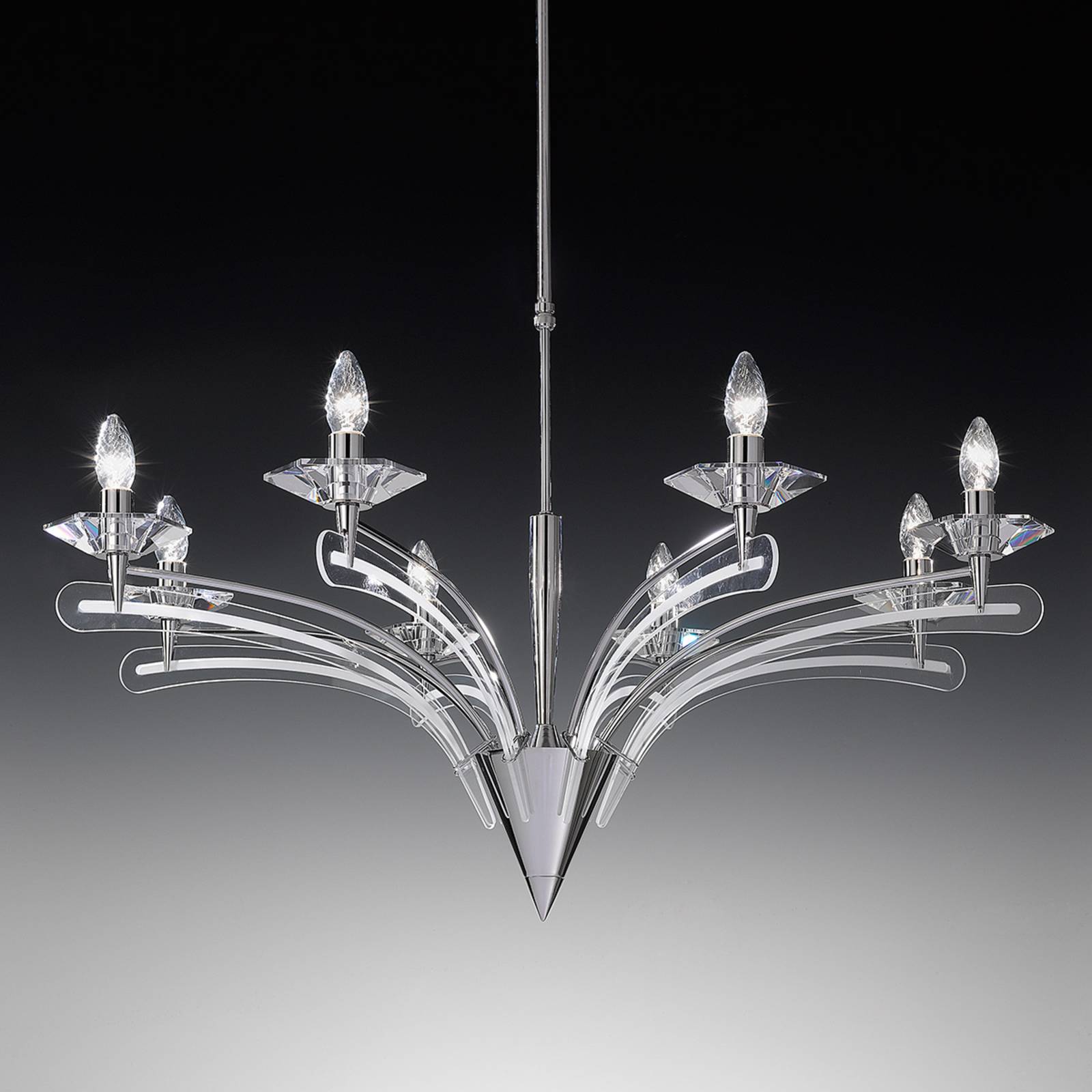 Metallux Lustre ICARO avec verre cristal  8 lampes chromé