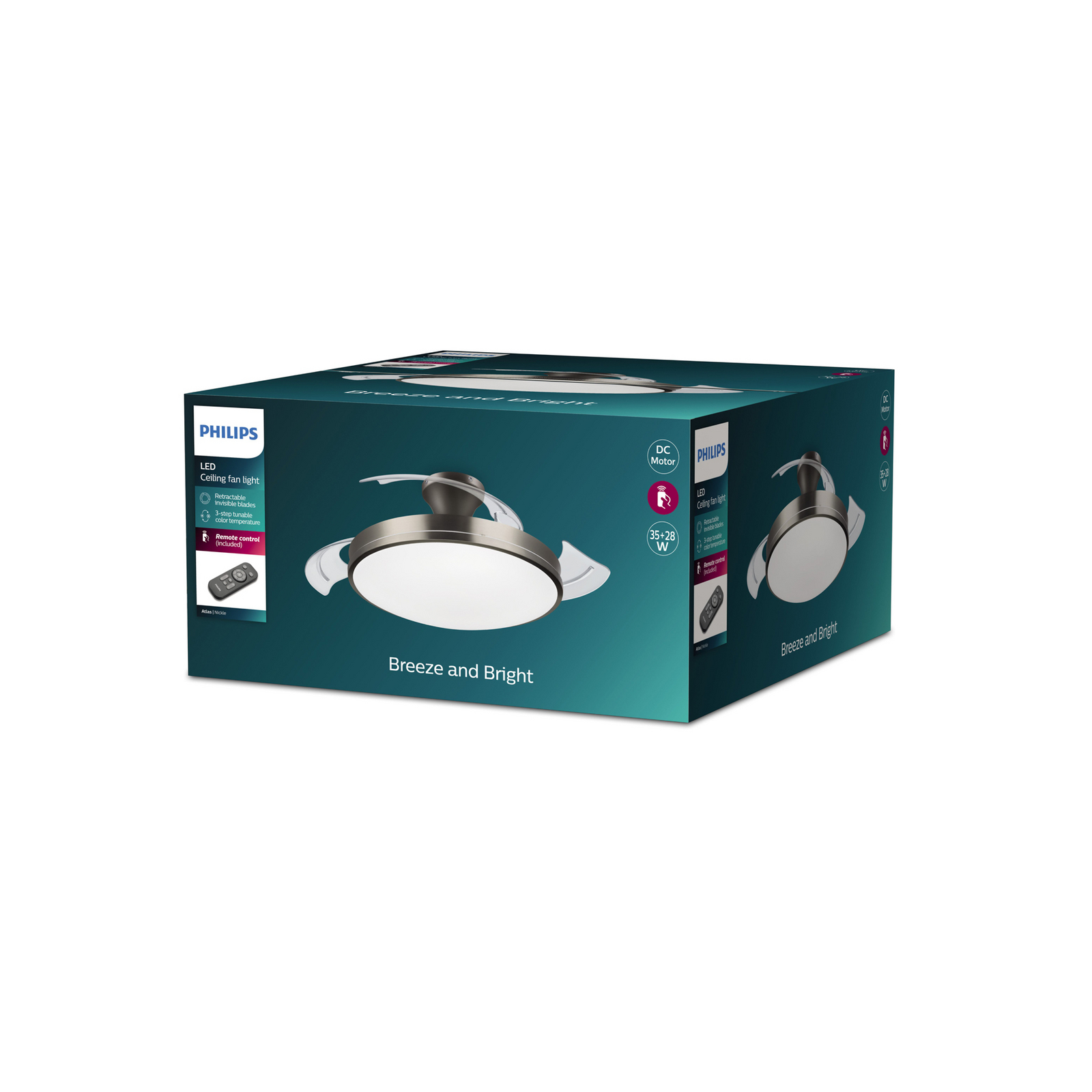 Philips LED-takvifte Atlas, nikkel, stille, CCT
