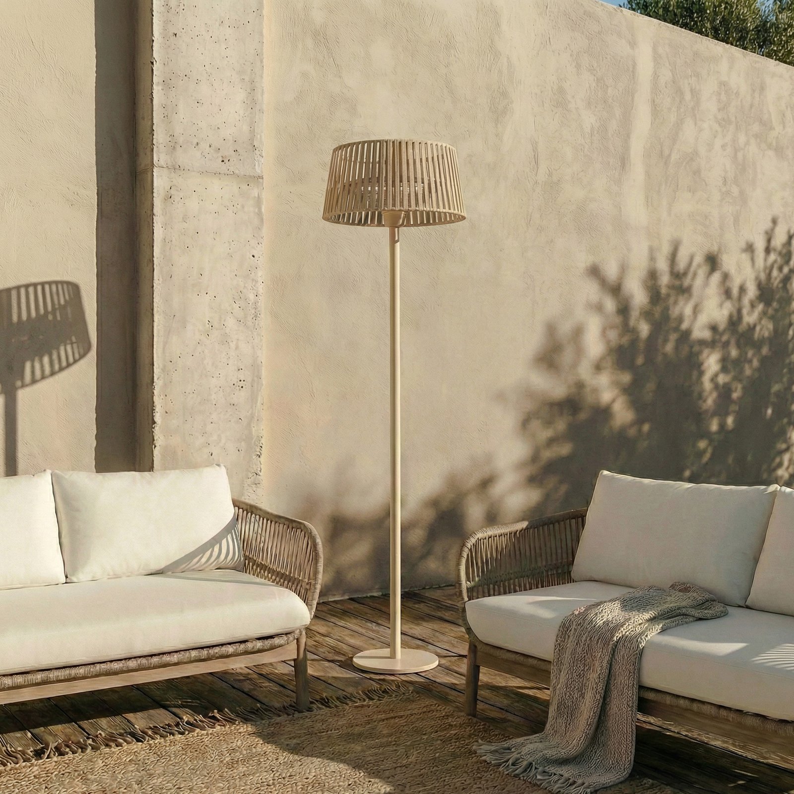 Lucande Calor infrared patio heater, beige, height 200 cm