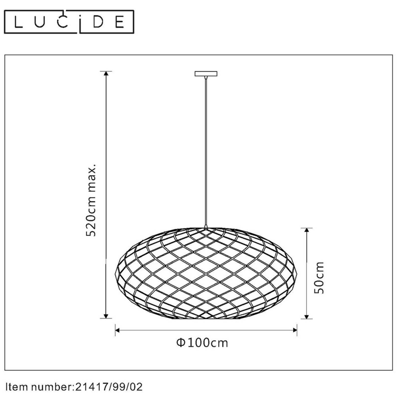 Suspension Wolfram, abat-jour ovale, 100 cm, dorée