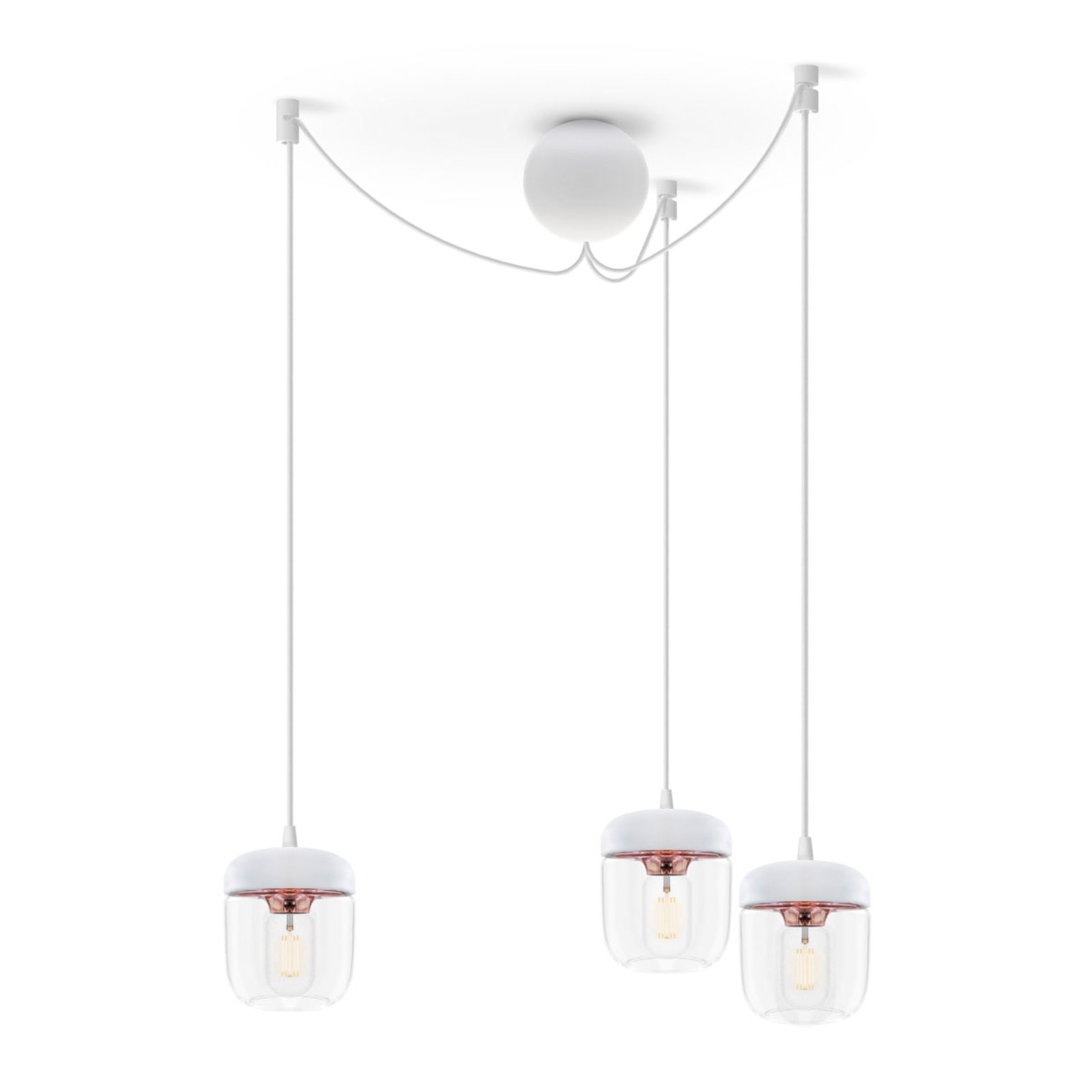 UMAGE Acorn hanglamp, wit/koper, 3 lampen