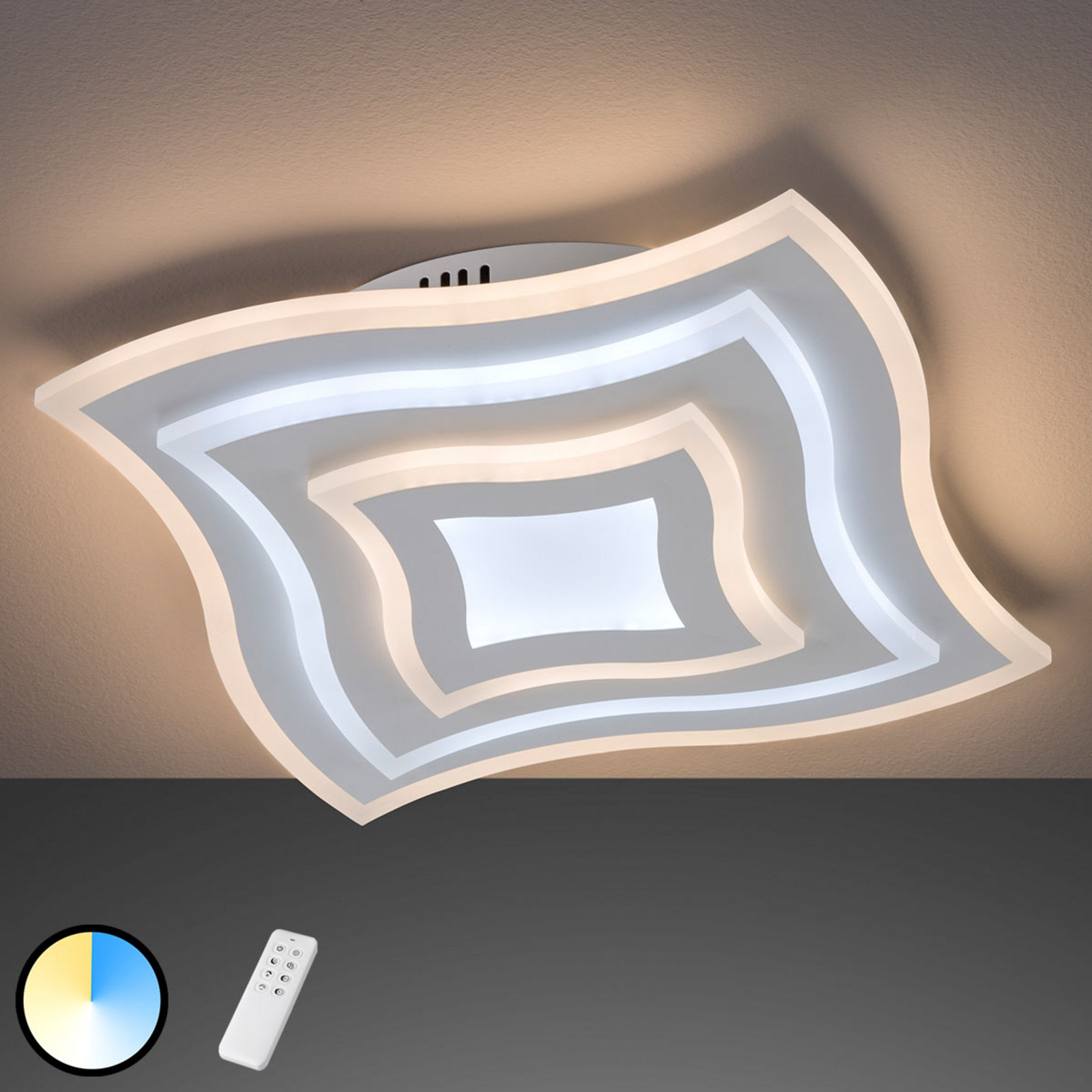 FISCHER & HONSEL Plafonieră cu LED Gorden cu telecomandă cadru - Camera de zi / sufragerie - modern - alb - Metal