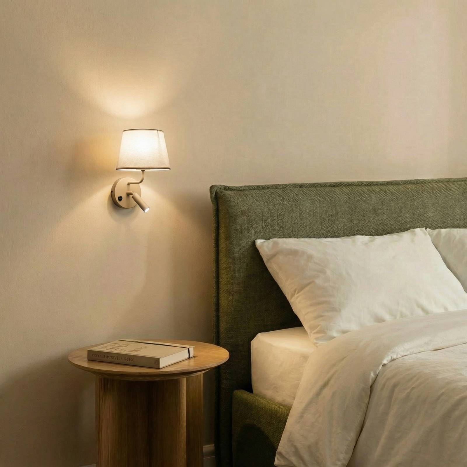  Tk Lighting Tk Lighting Maja Wall Light, Sand, Textile, Reading Light, Height 25 Cm 