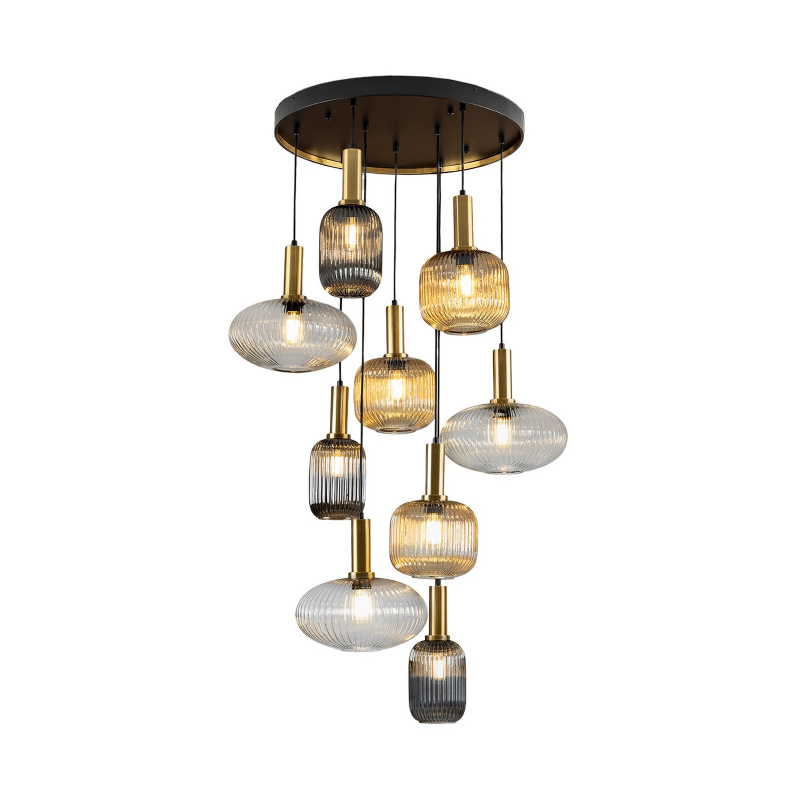 Piekaramā lampa Norma, aptumšota, 9 gaismas, tālvadības pults, melna/masaina