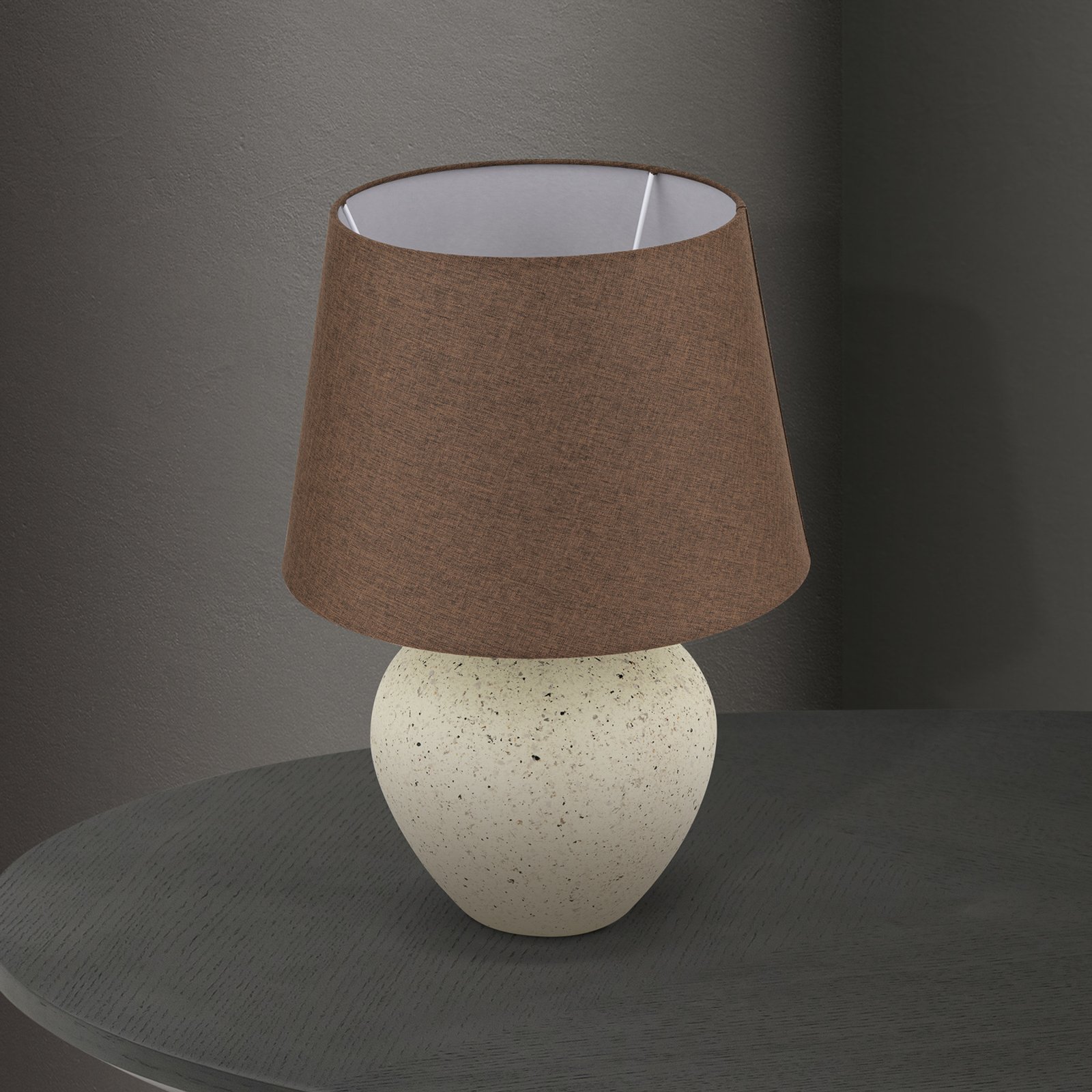 Stolní lampa Masai, krémová/hnědá, výška 46,5 cm, keramika/len