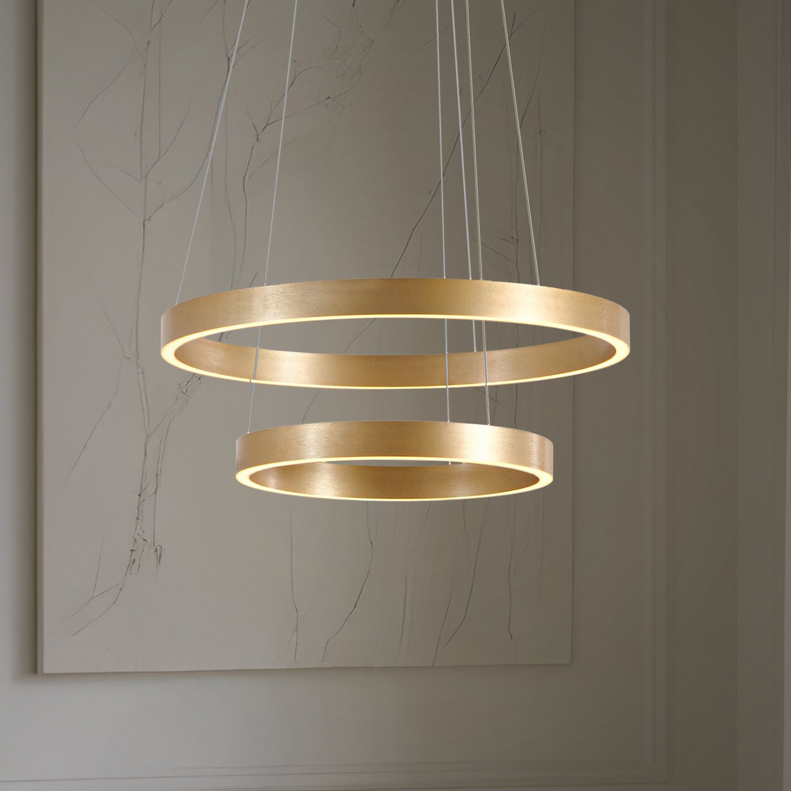 Lucande LED Pendant lamp Yonam, 2-flg., gold
