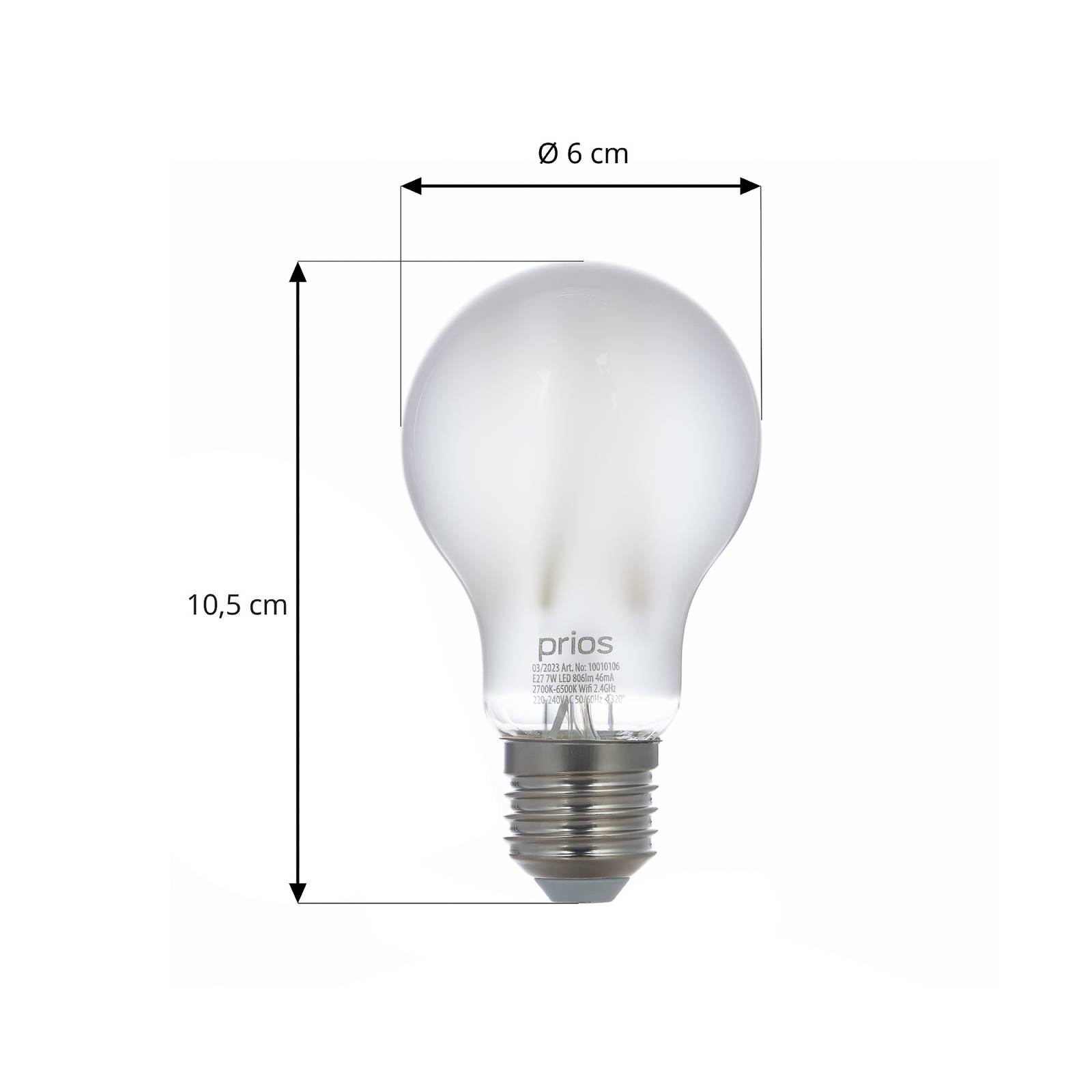 Prios LED E27-lampa A60 7W WLAN matt 2-pack