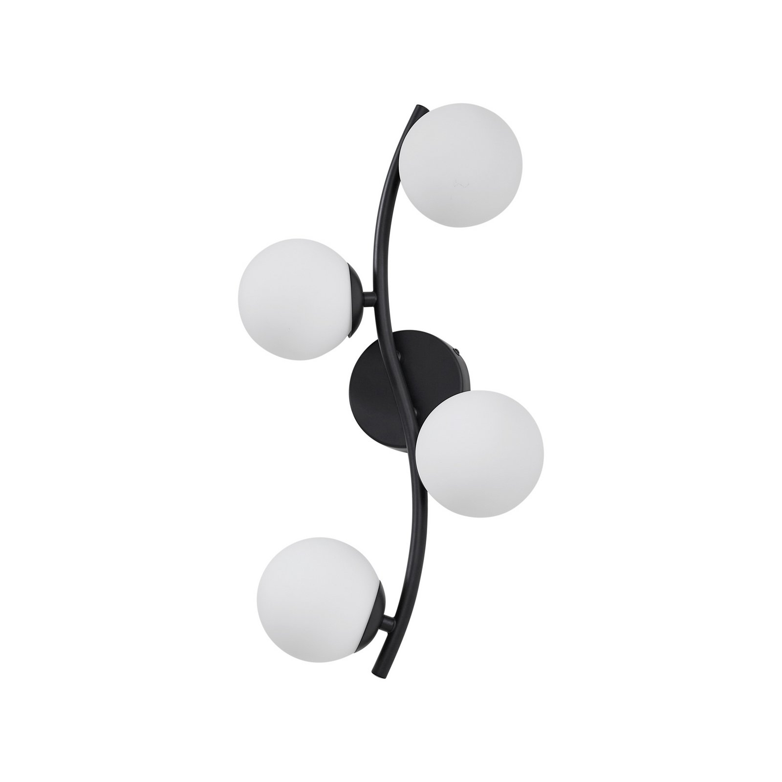 Lindby vägglampa Josiana, opal/svart, 48 cm, kula, glas