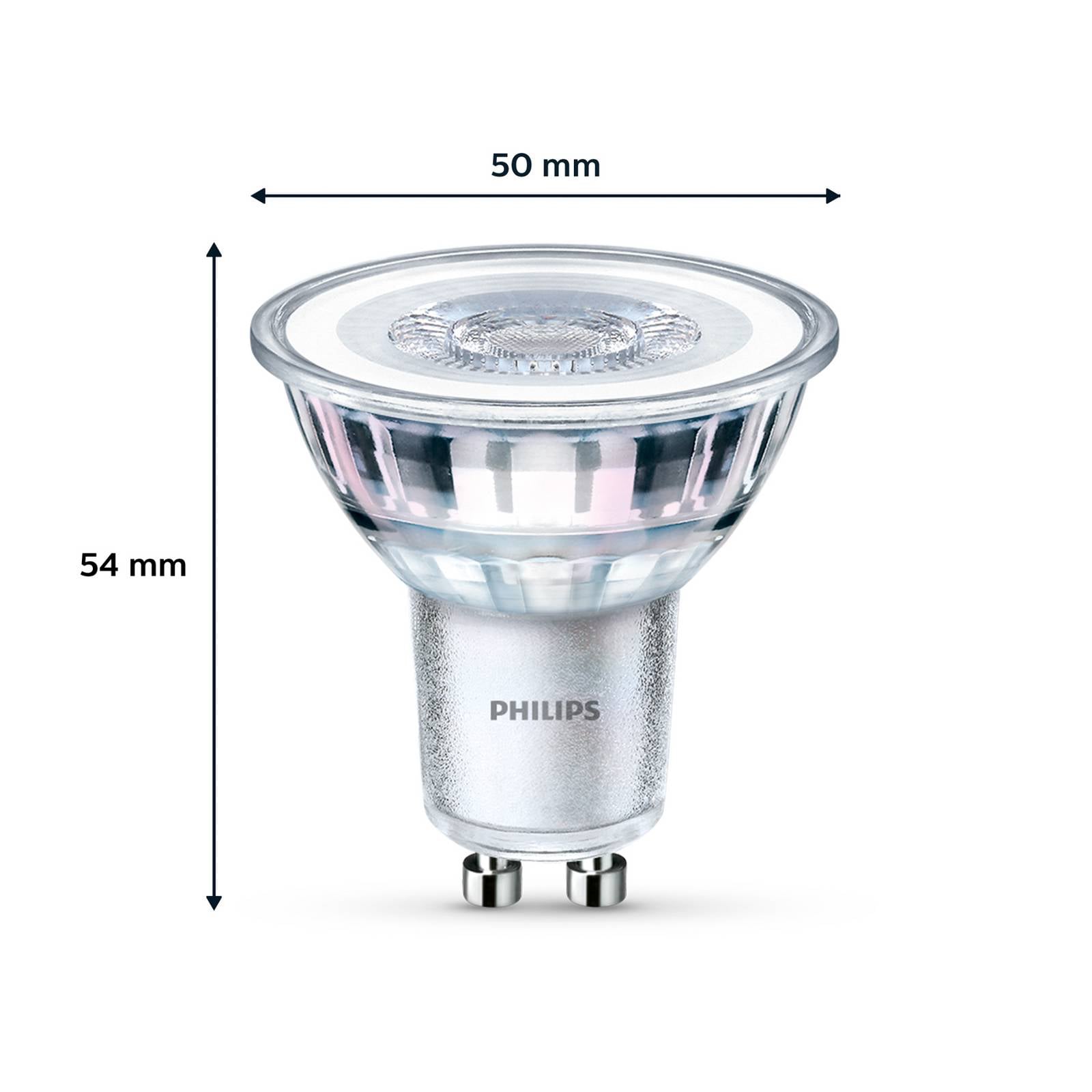 LED žiarovka Philips, GU10, 4,6 W, číra, 2 700 K, sada 6 ks
